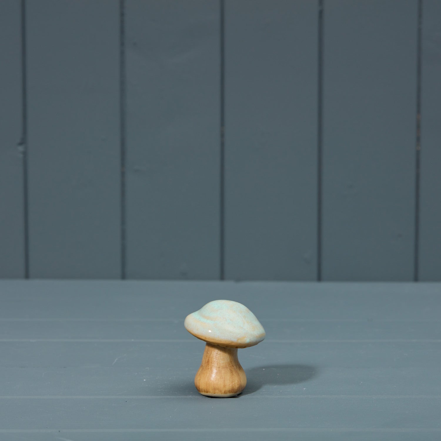 Teal Blue Ceramic Brown Toadstool Mushroom - 6.5cm
