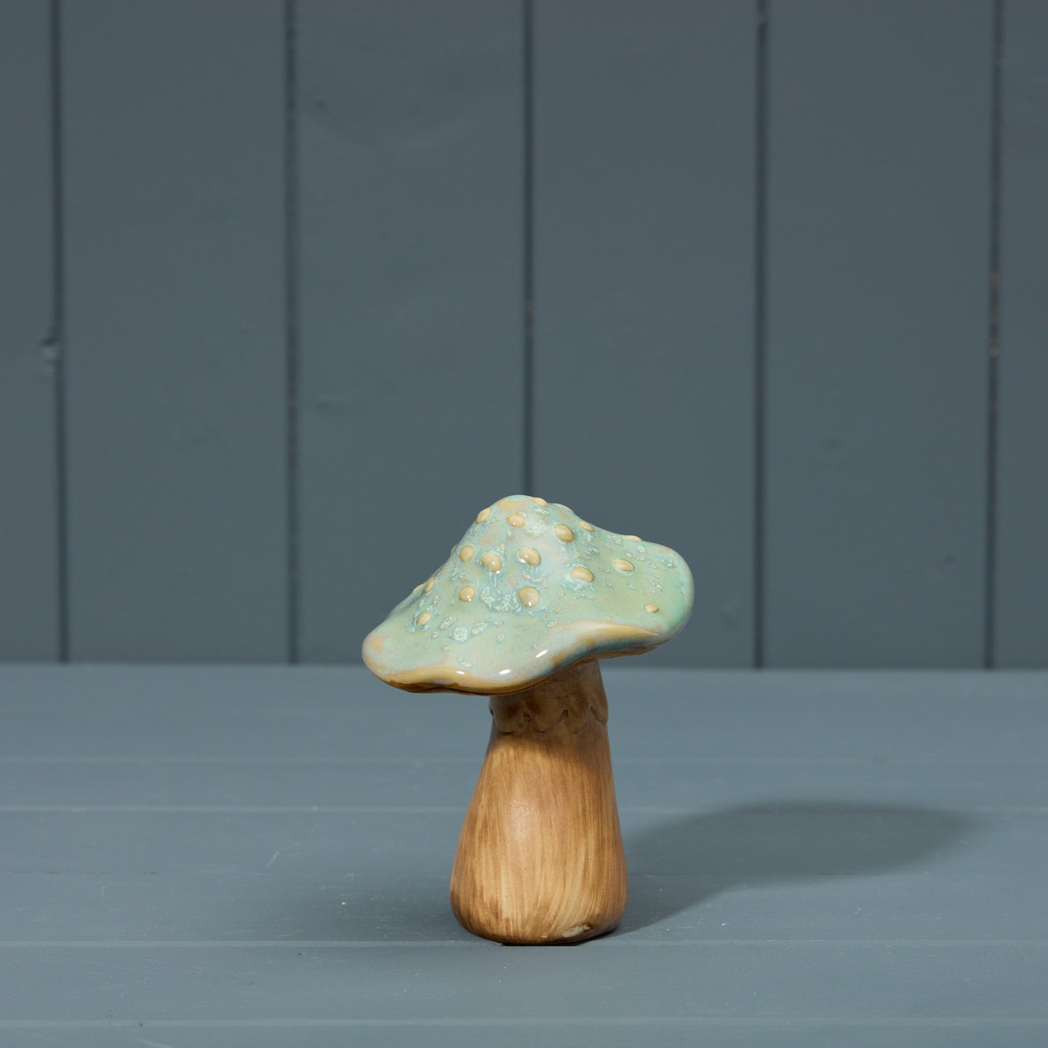 Speckled Pale Blue Ceramic Toadstool Mushroom - 13cm