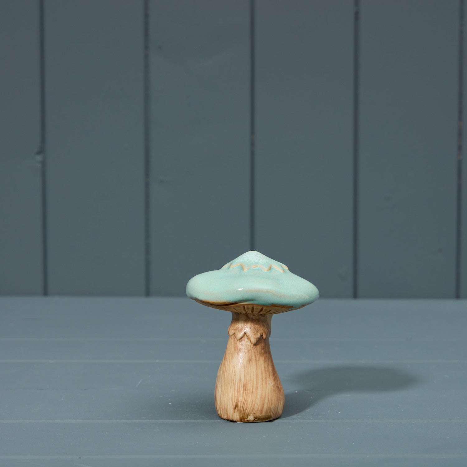 Teal Blue Ceramic Brown Toadstool Mushroom - 10.5cm