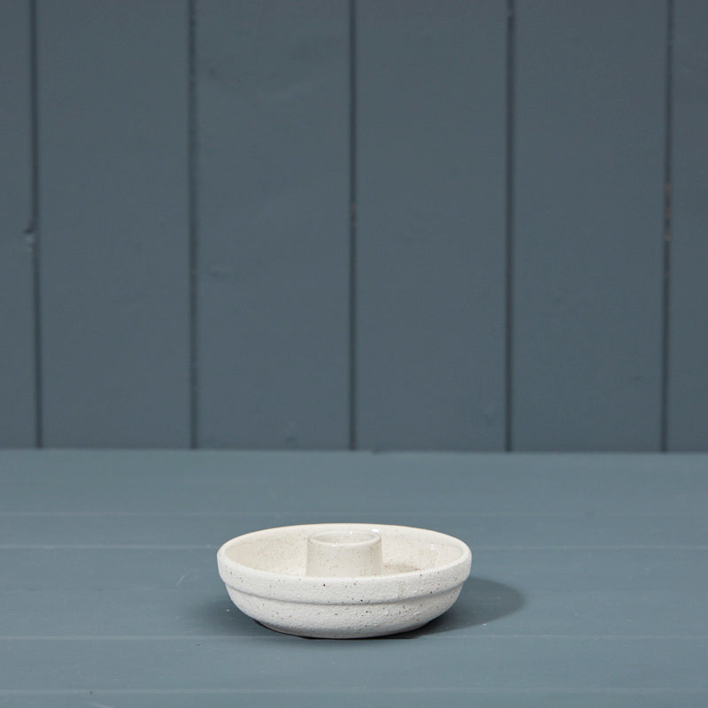 White Ceramic Candle Stick Holder - 11cm