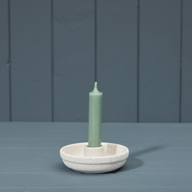 White Ceramic Candle Stick Holder - 11cm