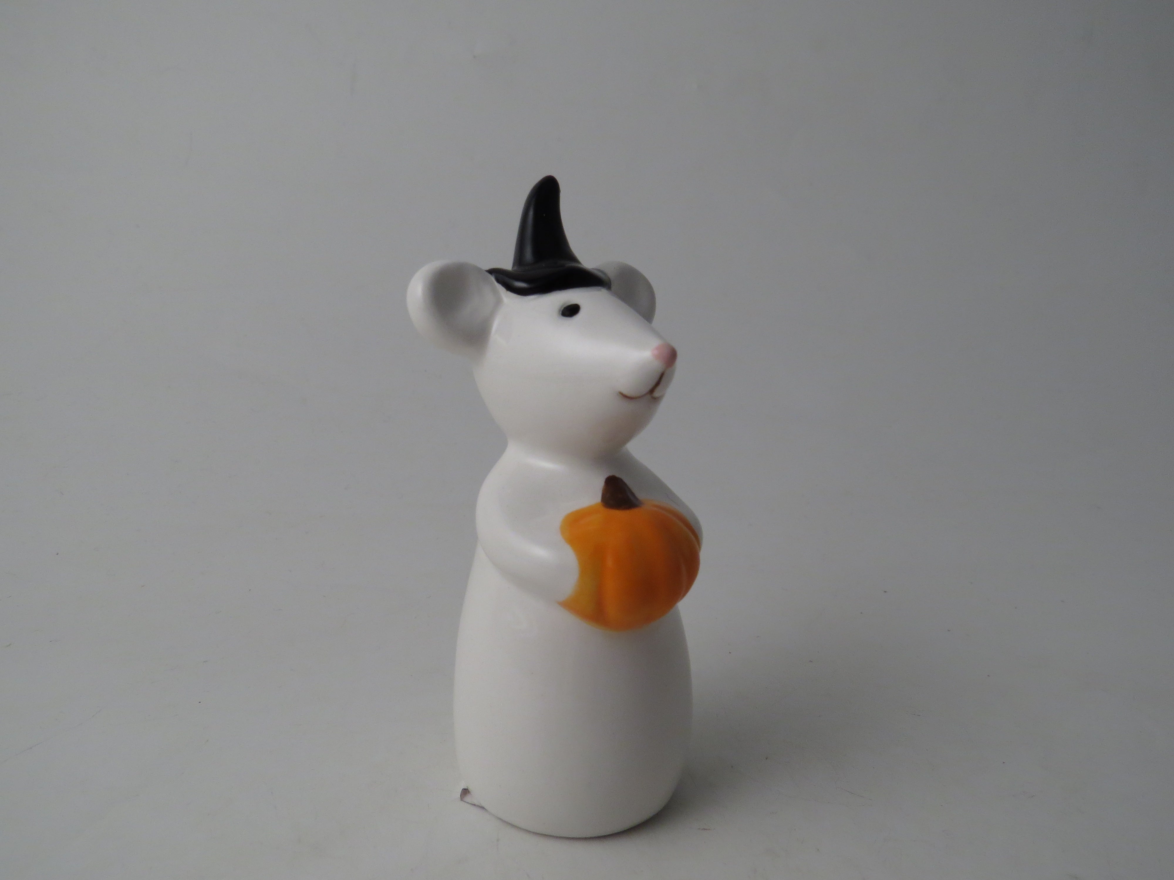 Halloween Ceramic Mouse Ornament with Pumpkin & Witches Hat - 8.6cm