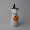 Halloween Ceramic Mouse Ornament with Pumpkin & Witches Hat - 12.9cm