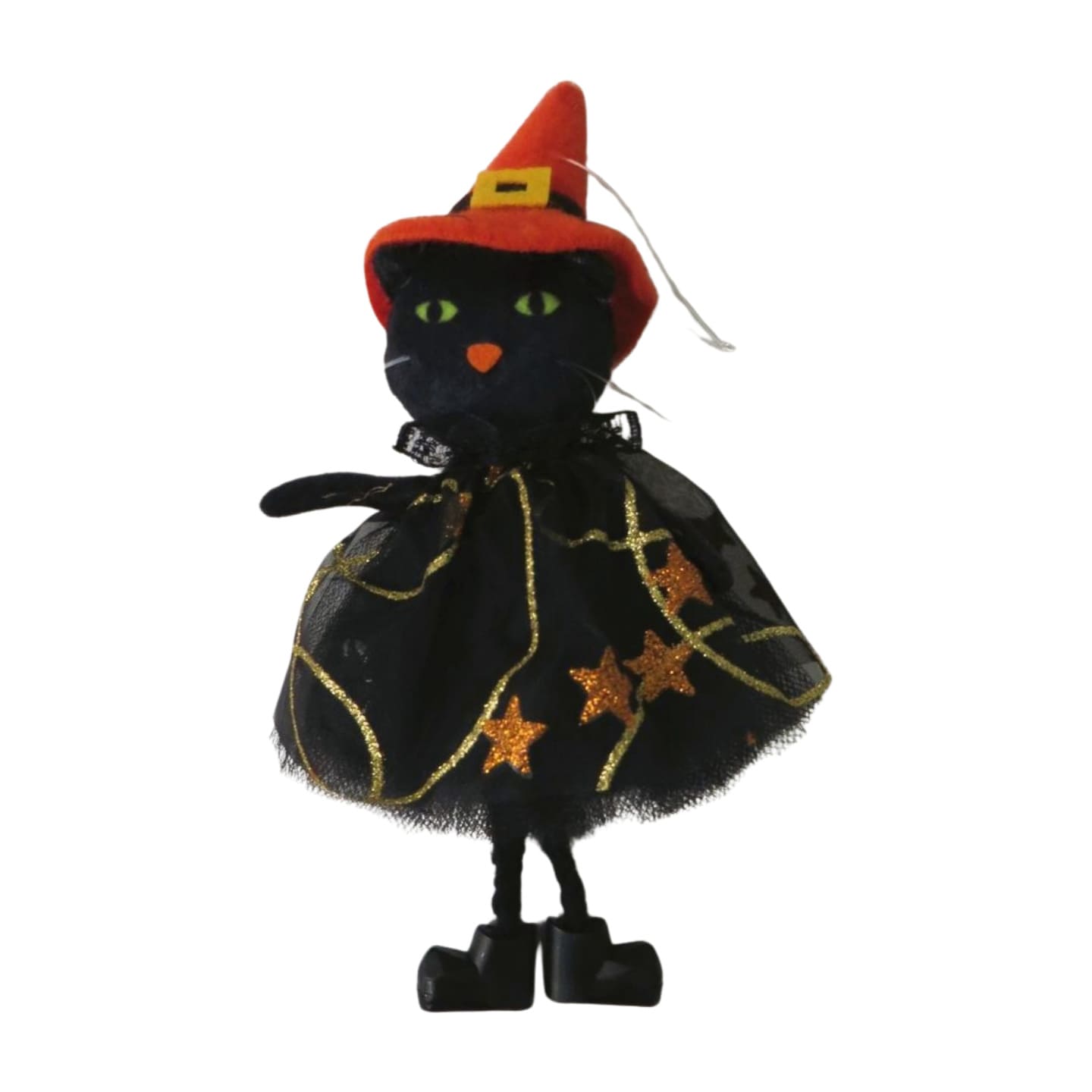 Hanging Black Halloween Cat in Dress with Witches Hat - 20cm
