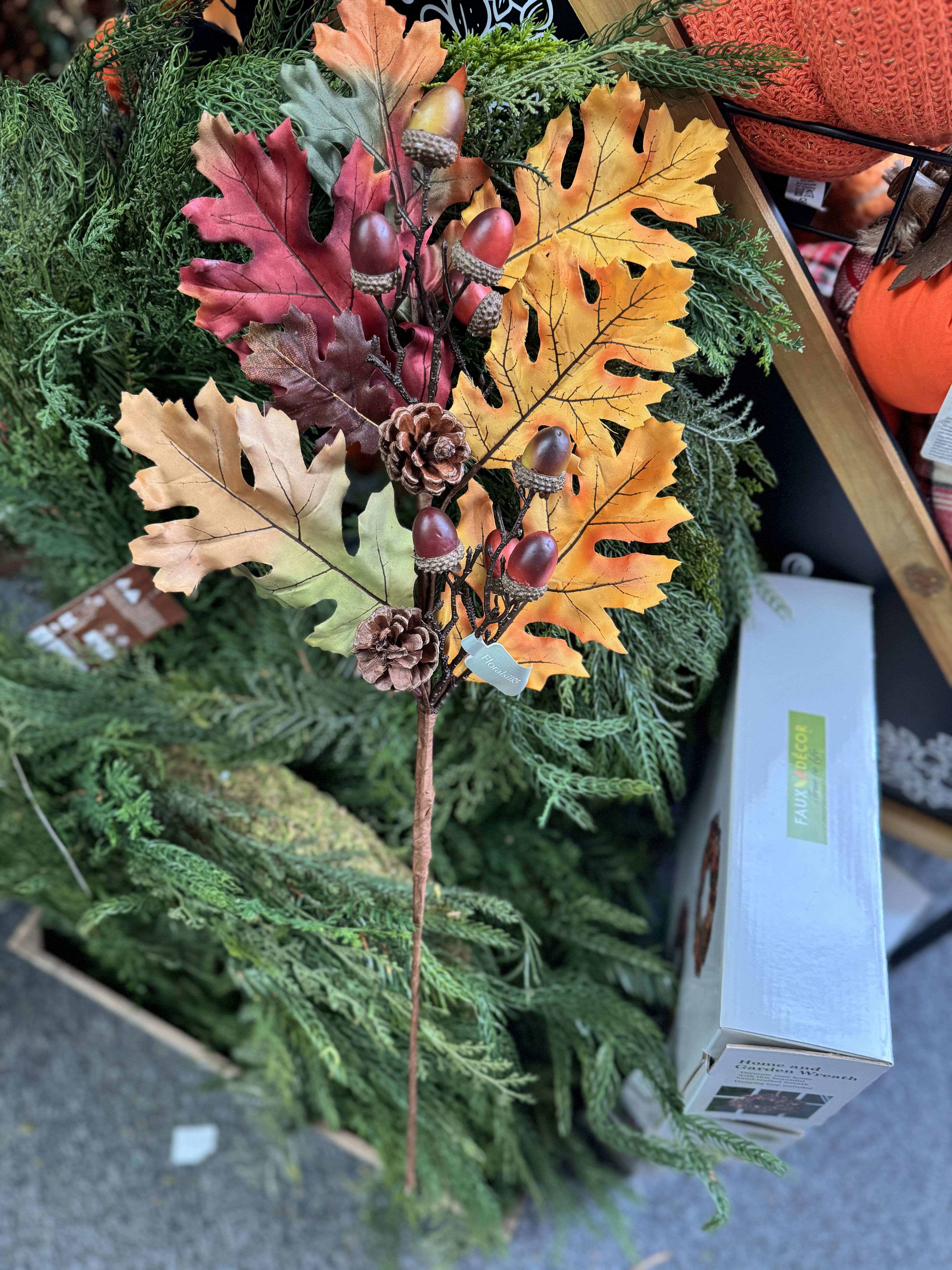 Pine Cone & Autumn Maple Leaf Spray