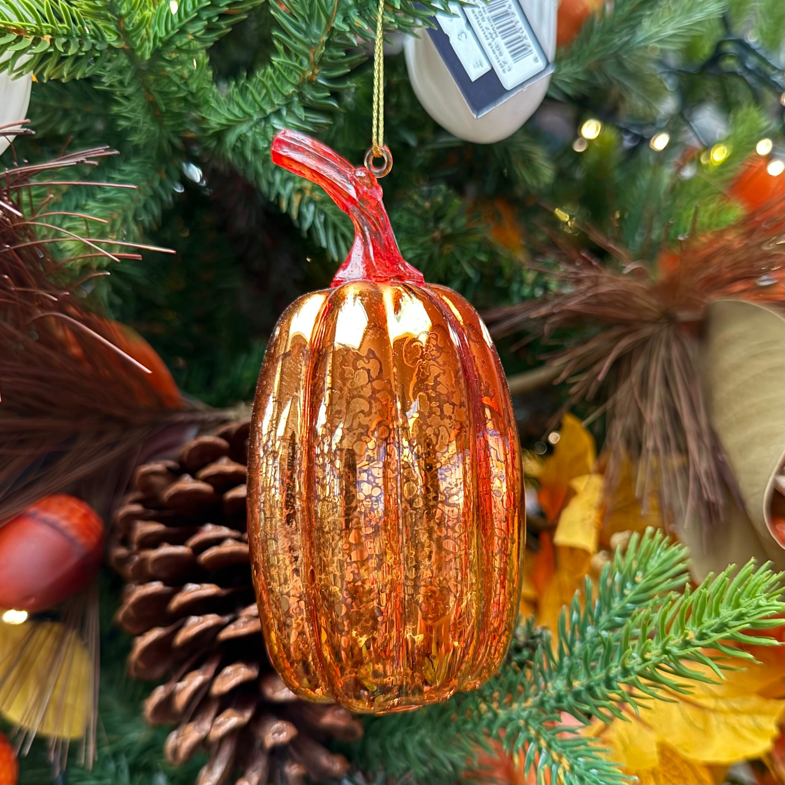 Autumn Orange Glass Pumpkin Hanging Bauble Decoration