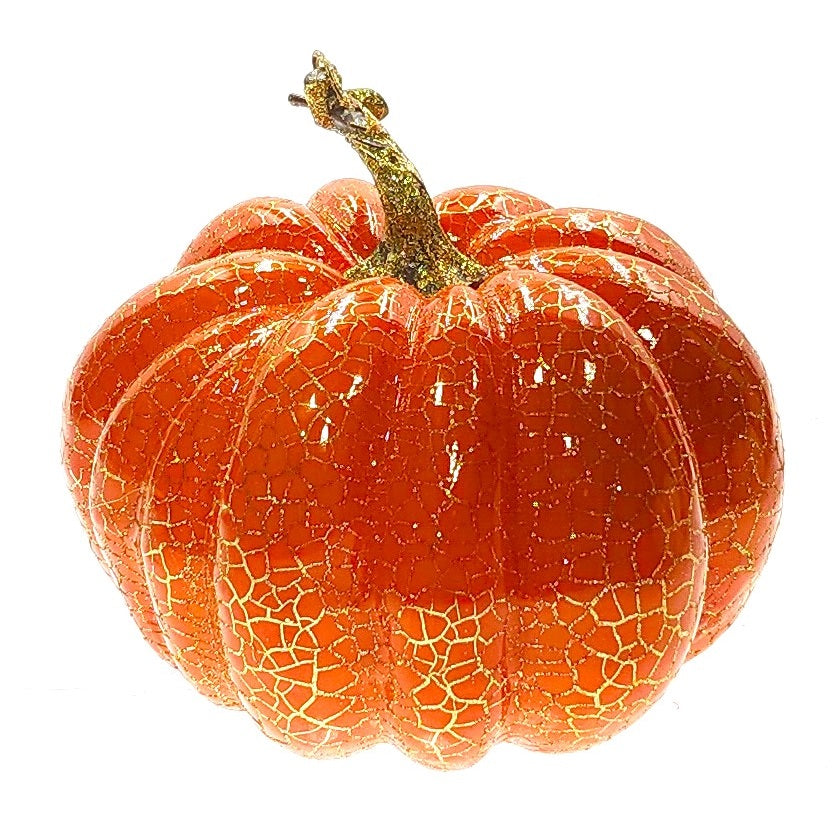 Orange Crackle Pumpkin with Glitter Stalk - 18cm
