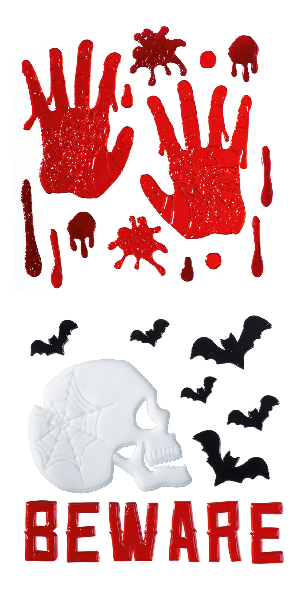Beware with Skull/Blood hands Gel Window Sticker