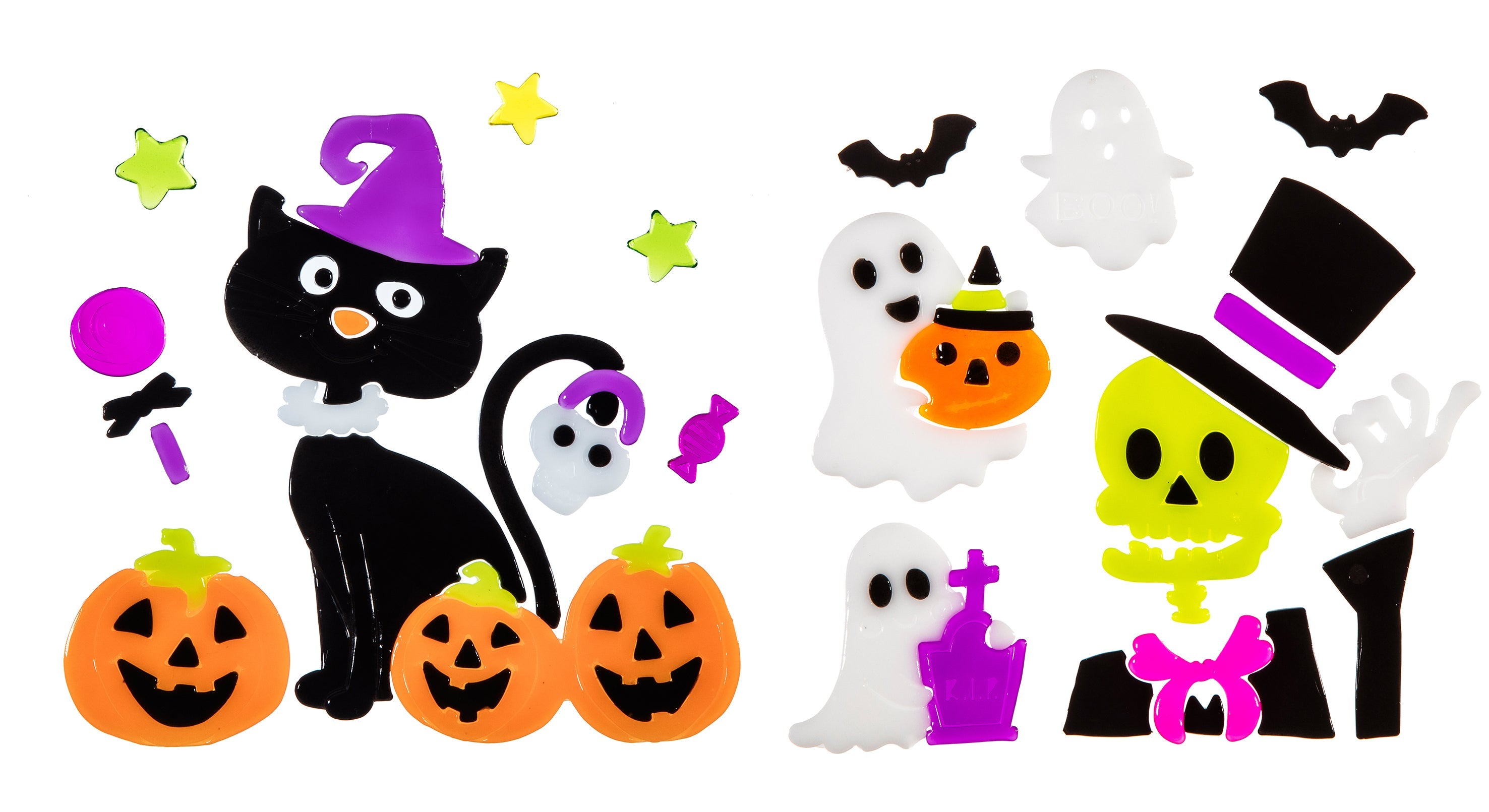 Skeleton/Black Cat Gel Window Sticker - 18cm