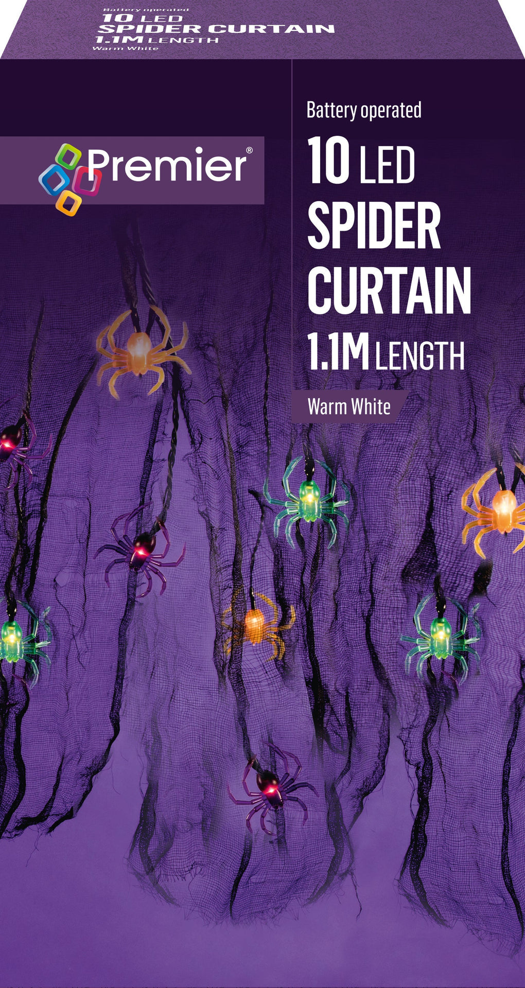Battery Operated LED Curtain with Creepy Spiders