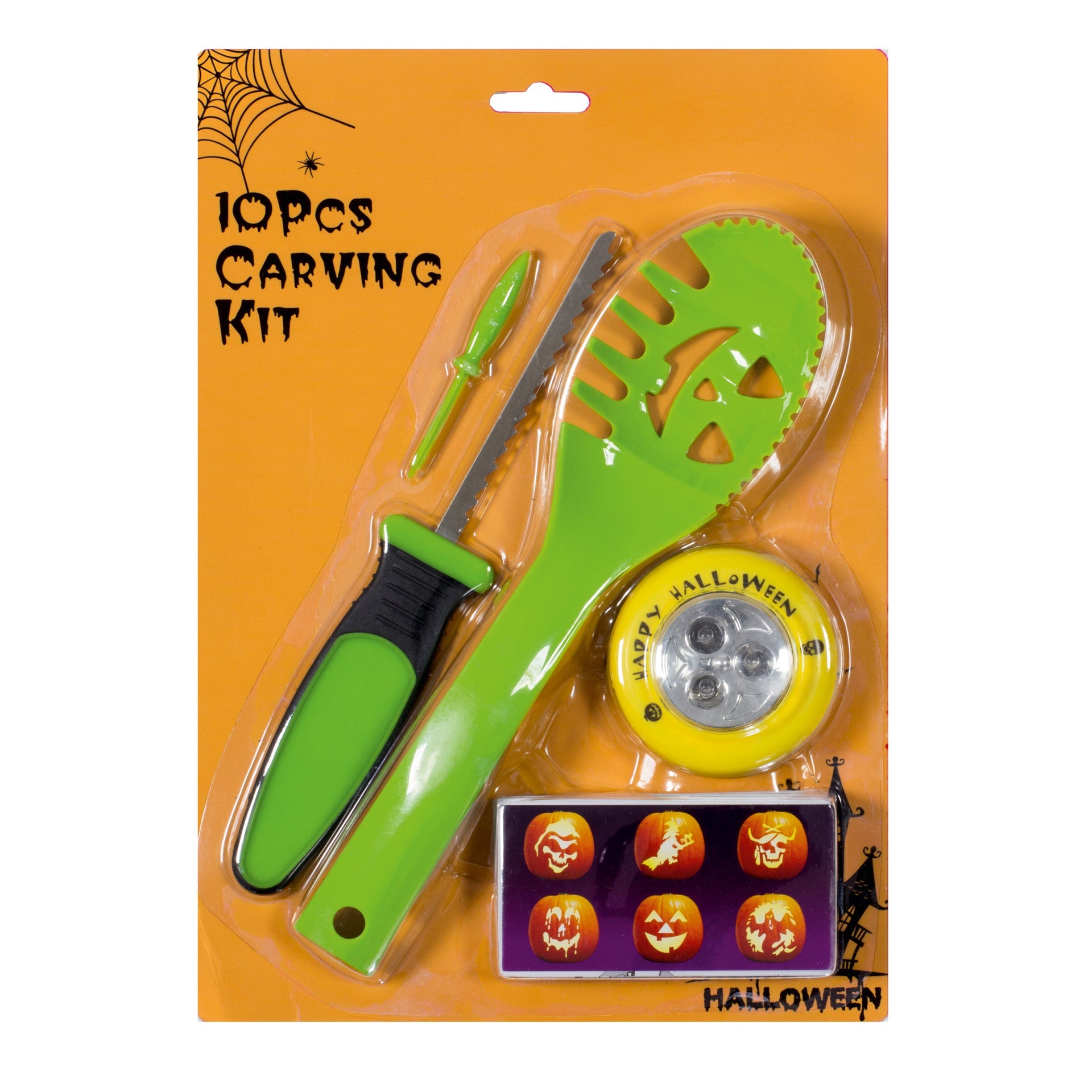 Green Pumpkin Carving Set with Light - 26cm