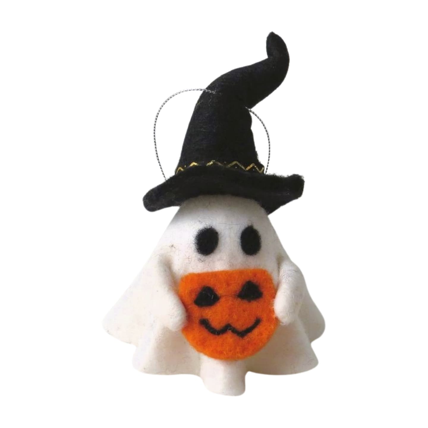 Halloween Felt Ghost with Witches Hat & Pumpkin Hanging Decoration - 12cm