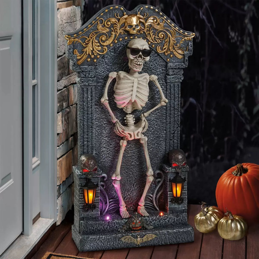 Halloween Animated Dancing Skeleton Tombstone with Music & Lights