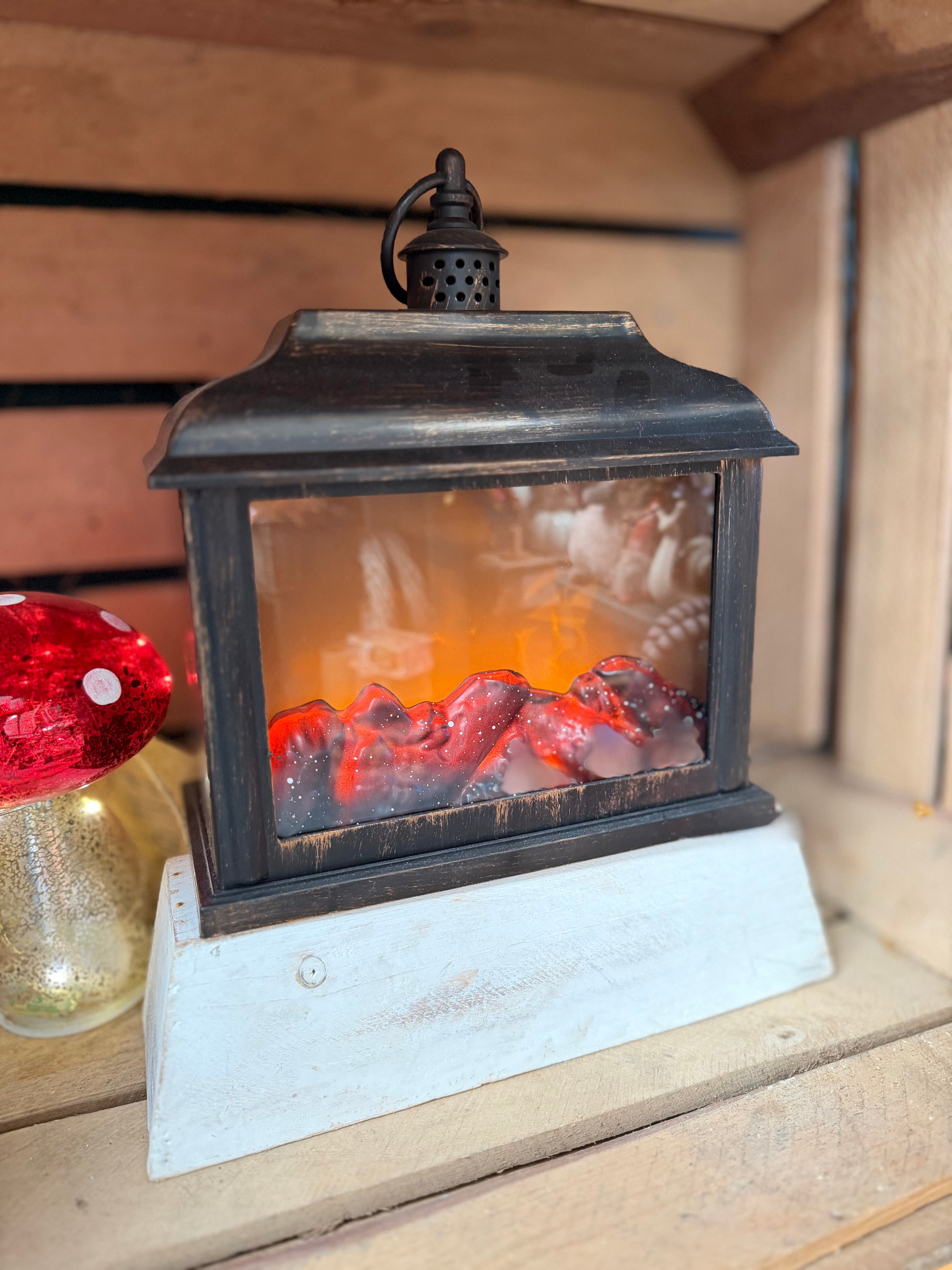 Special Offer Brush Effect Fireplace Lantern - Battery Operated