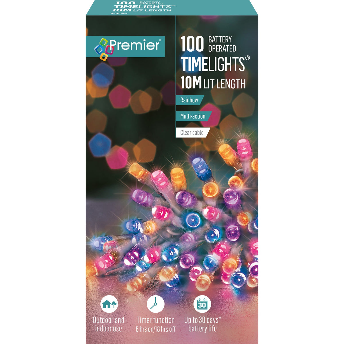 Battery Operated Multi Action Rainbow LED Timelights Clear Cable