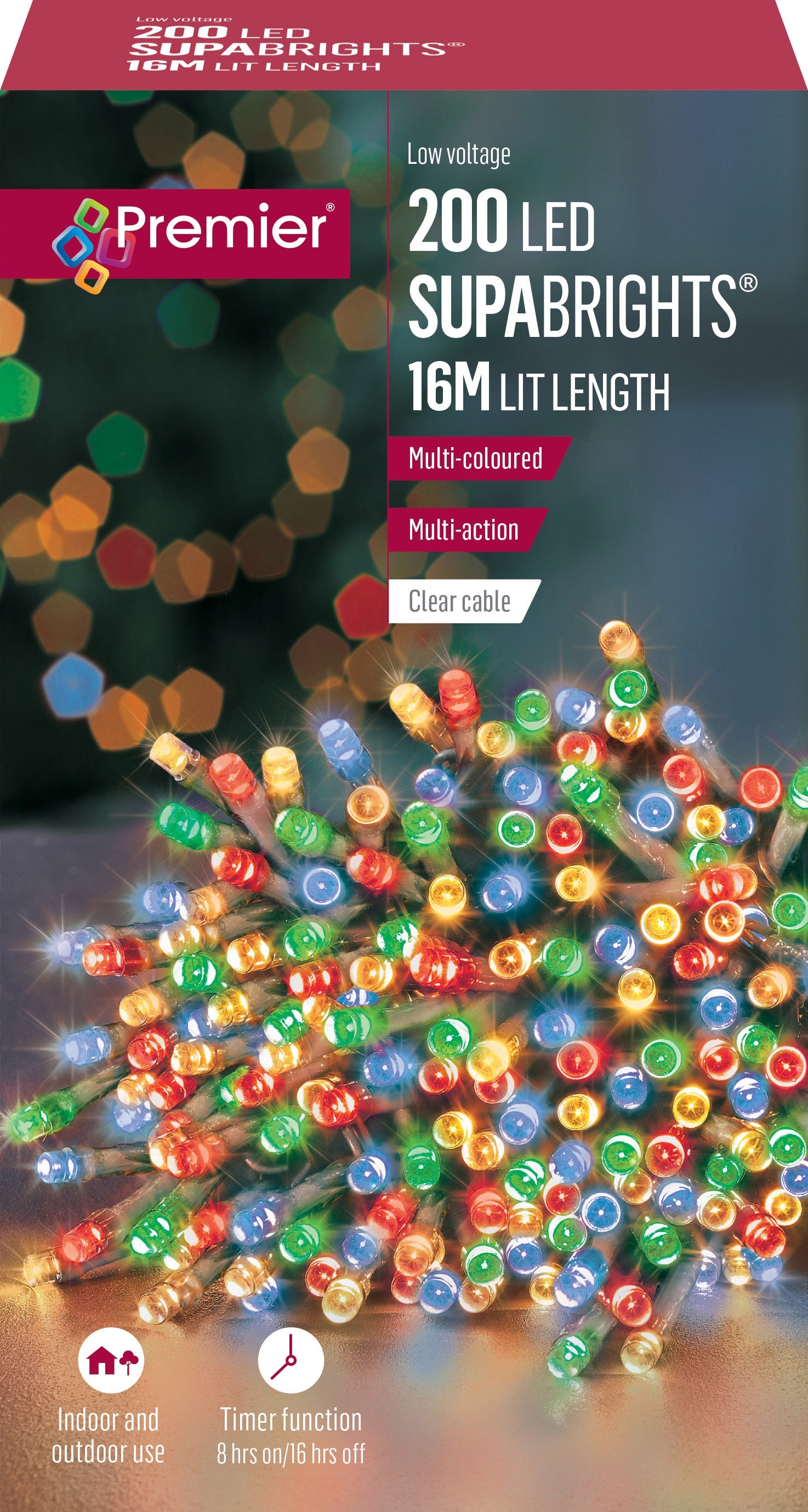 Premier - Multi Coloured LED Multi Action SupaBrights Christmas Lights