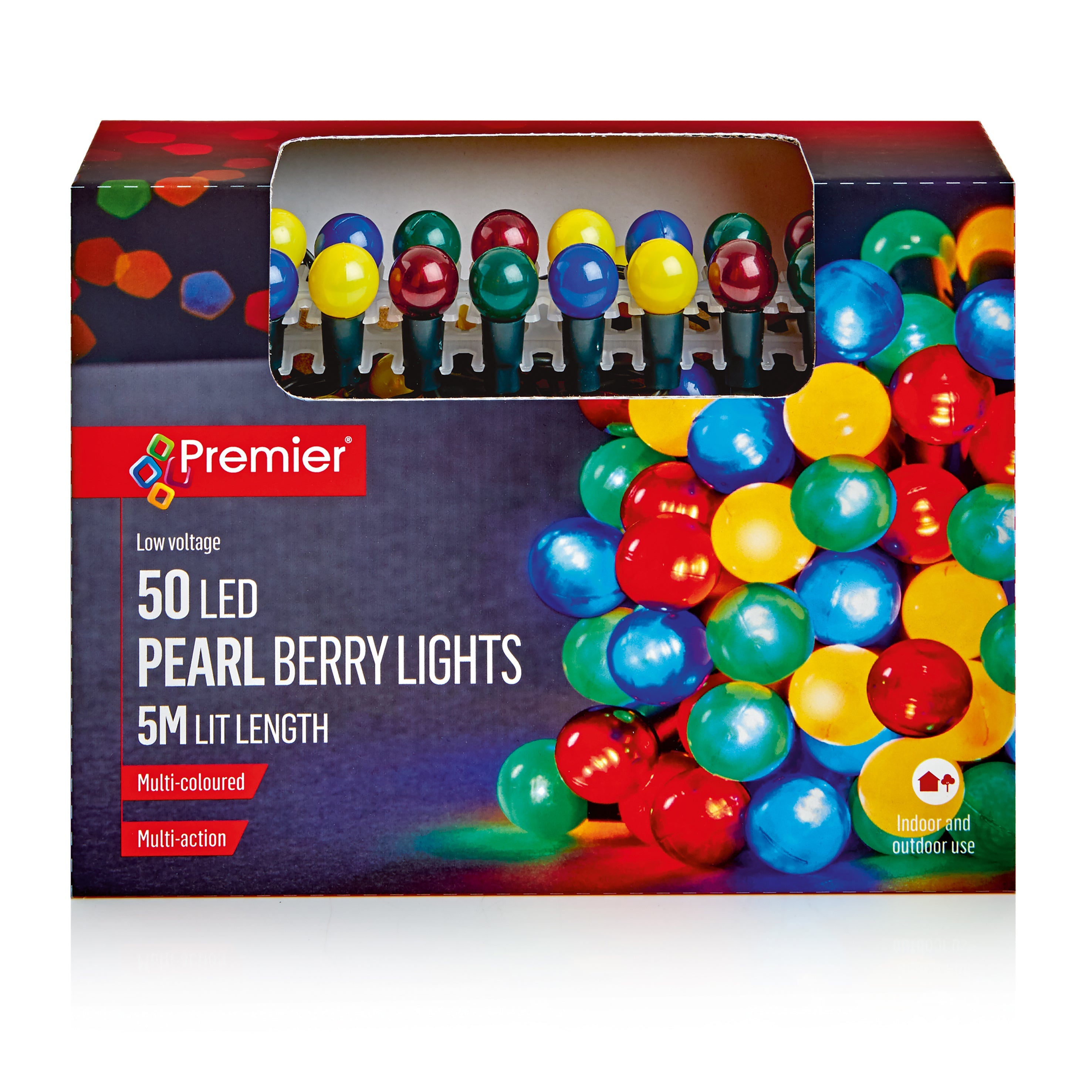 Premier Multi Coloured Multi Action Pearl Berry 50 LED Lights