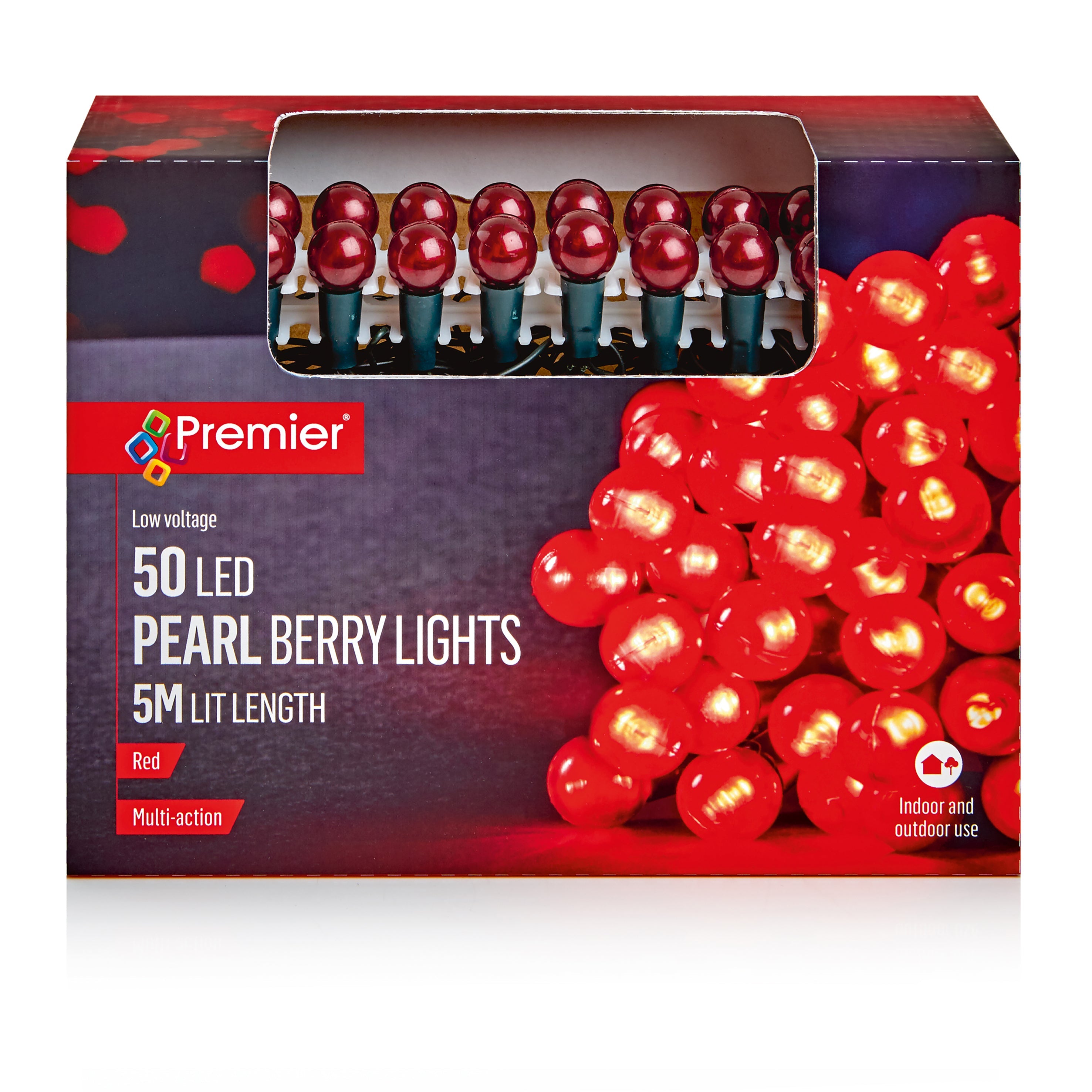 Premier Red Multi Action Pearl Berry 50 LED Lights