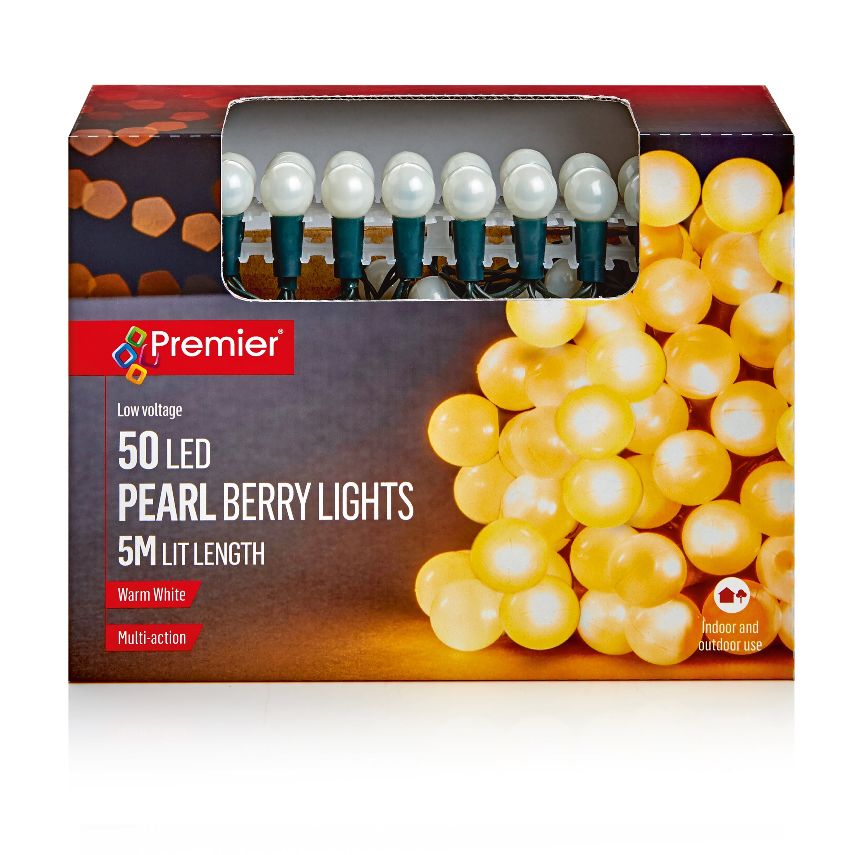 Premier Warm White Multi Action Pearl Berry 50 LED Lights