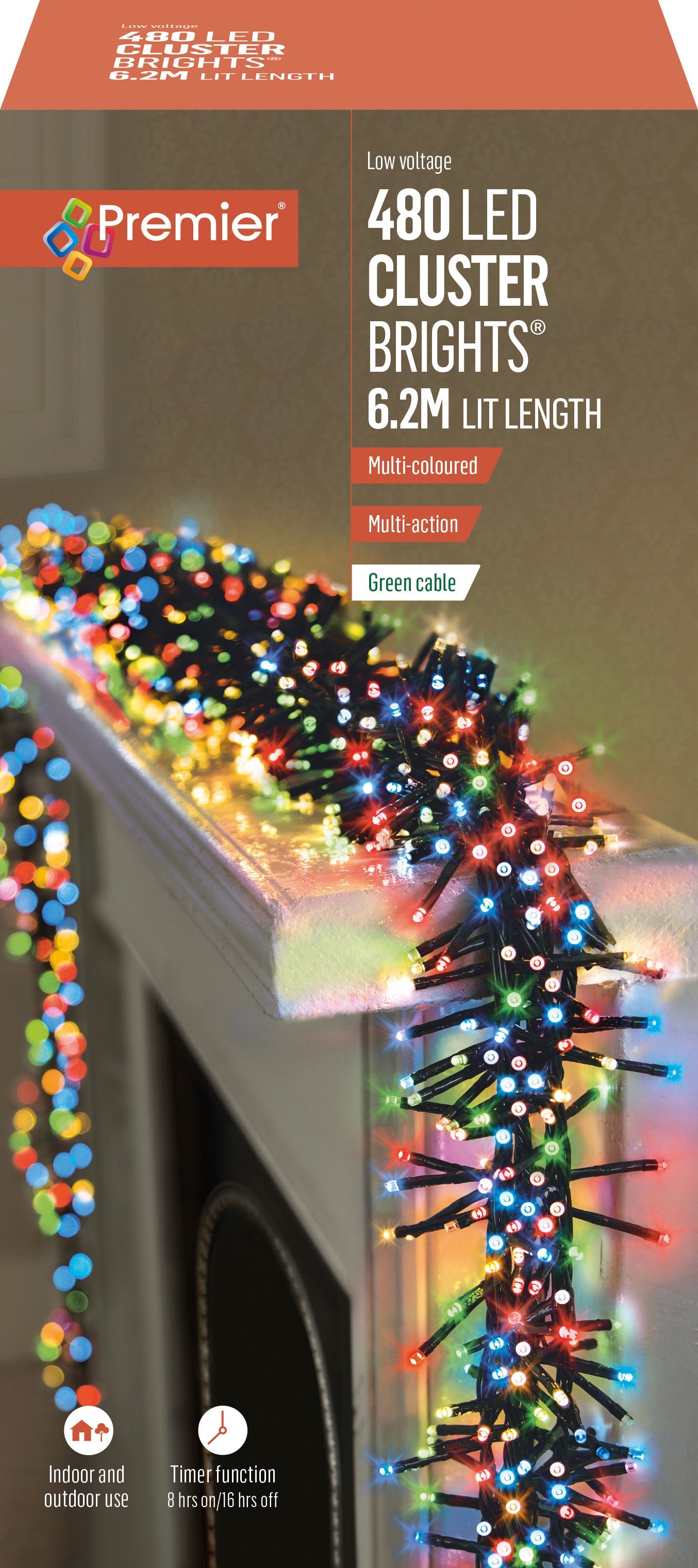 Premier Multi Coloured LED Multi Action Christmas Cluster Lights Cluster Brights