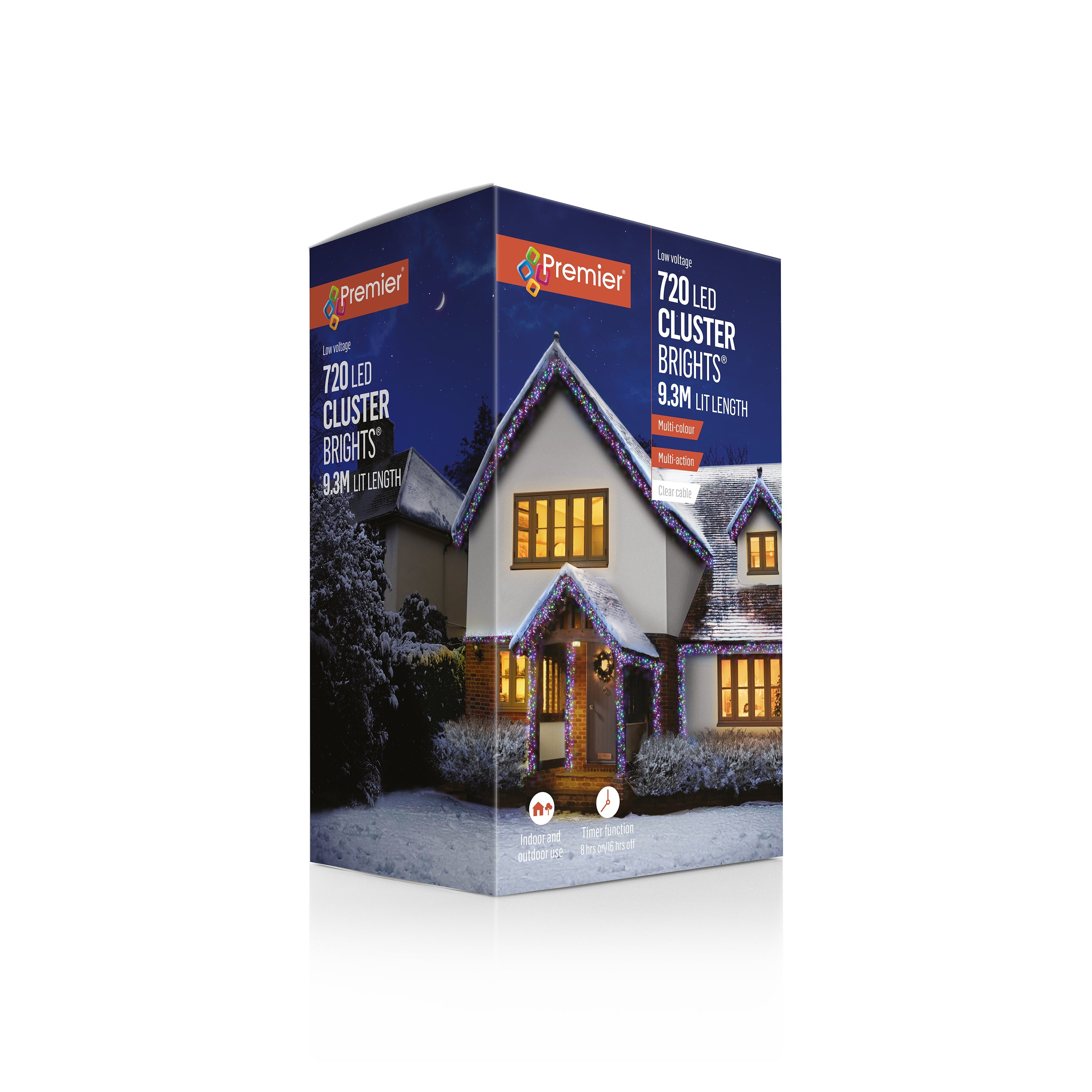 Premier Multi Coloured LED Multi Action Christmas Cluster Lights Cluster Brights Clear Cable