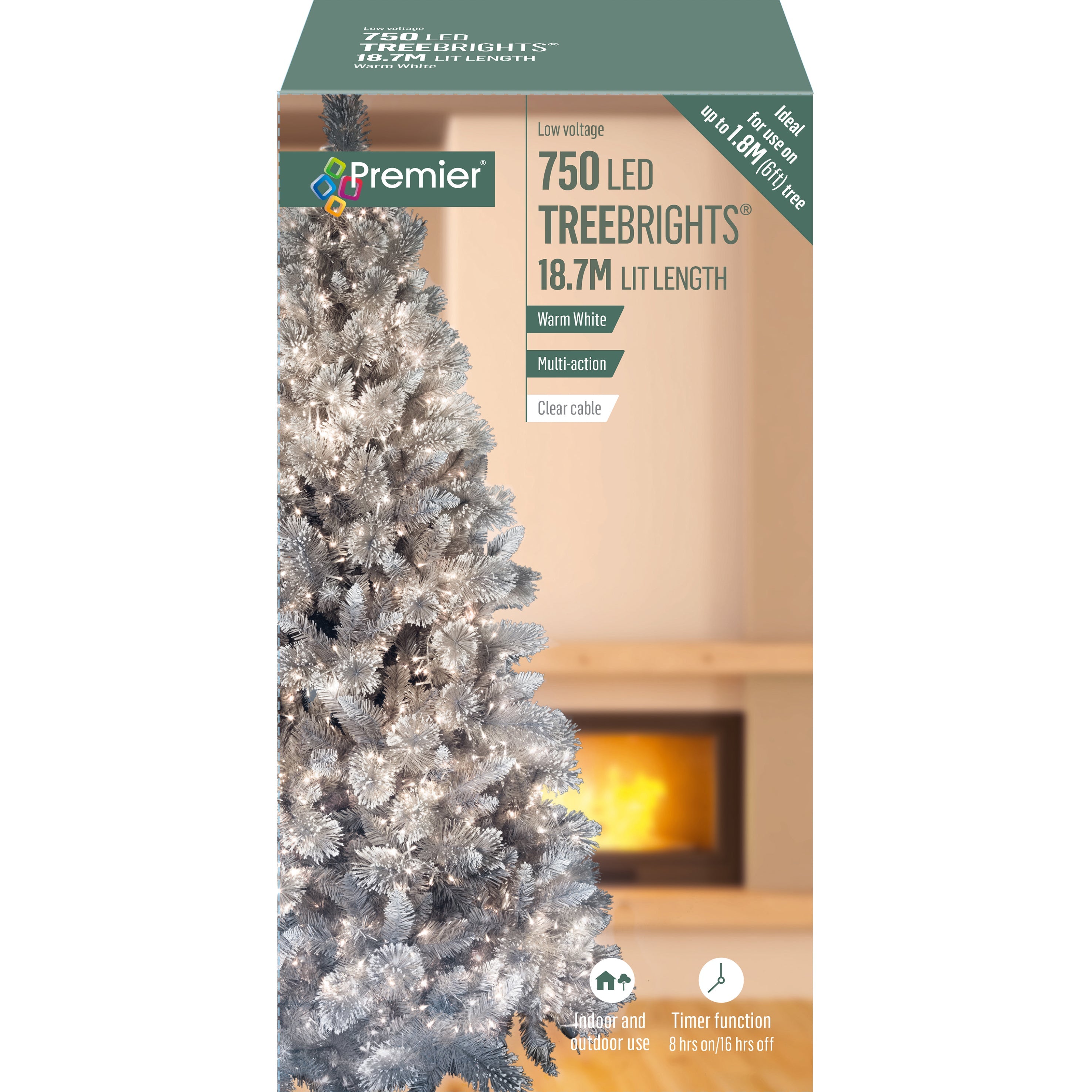 Premier Warm White Multi Action LED Tree Brights Timer Christmas Tree Lights Clear Cable