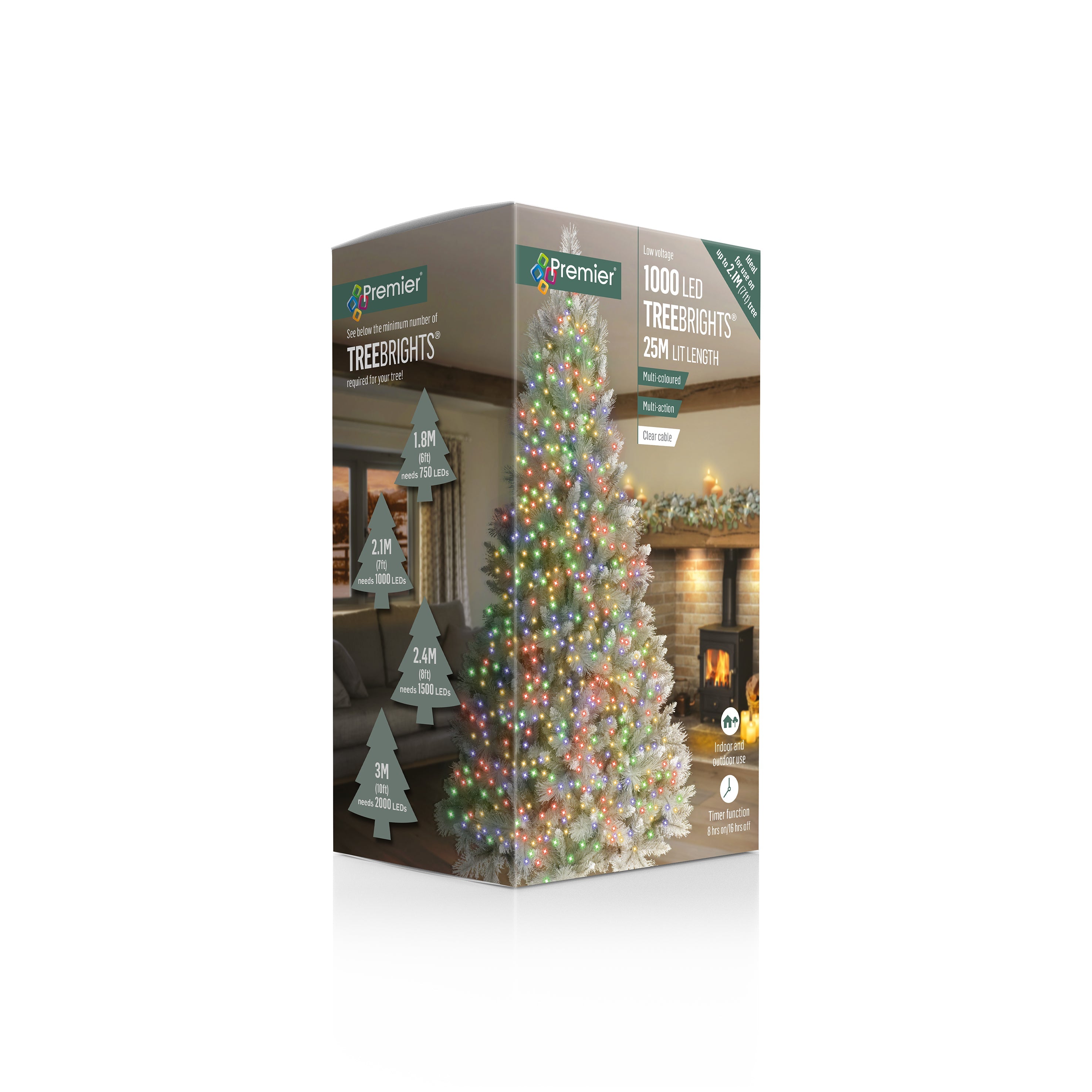 Premier Multi Coloured Multi Action LED Tree Brights Timer Christmas Tree Lights Clear Cable
