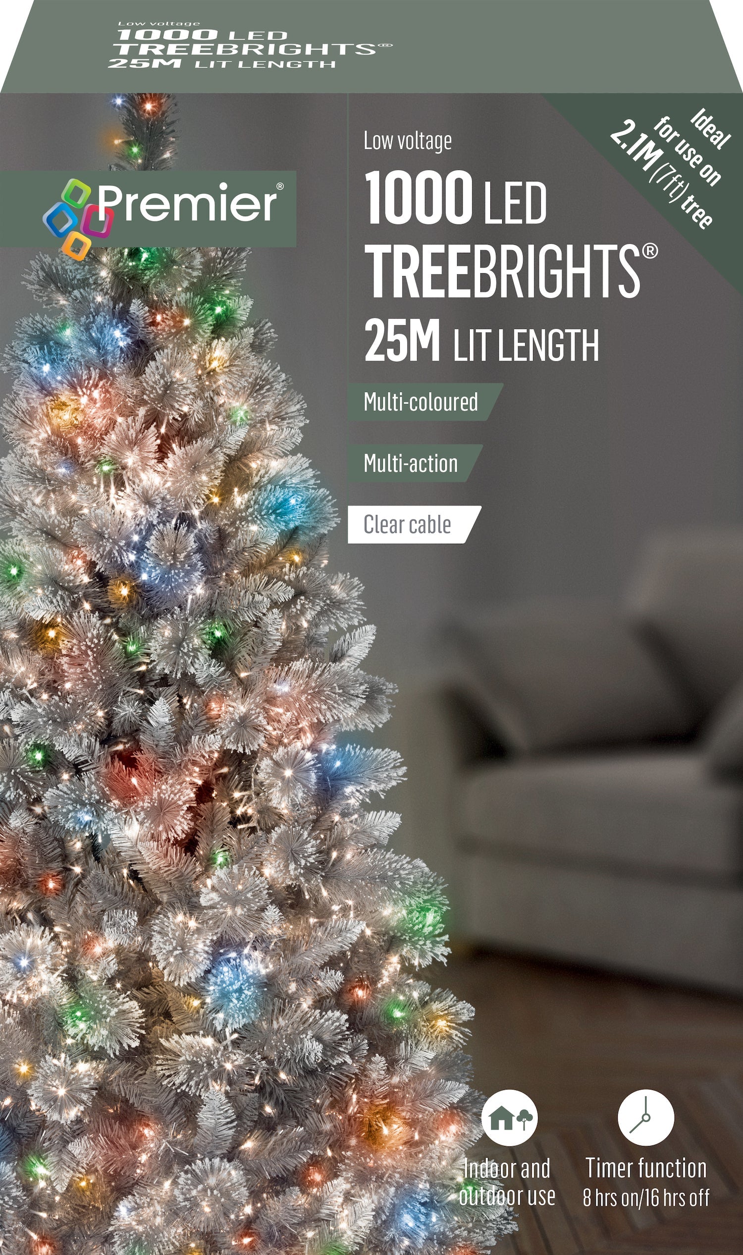Premier Multi Coloured Multi Action LED Tree Brights Timer Christmas Tree Lights Clear Cable