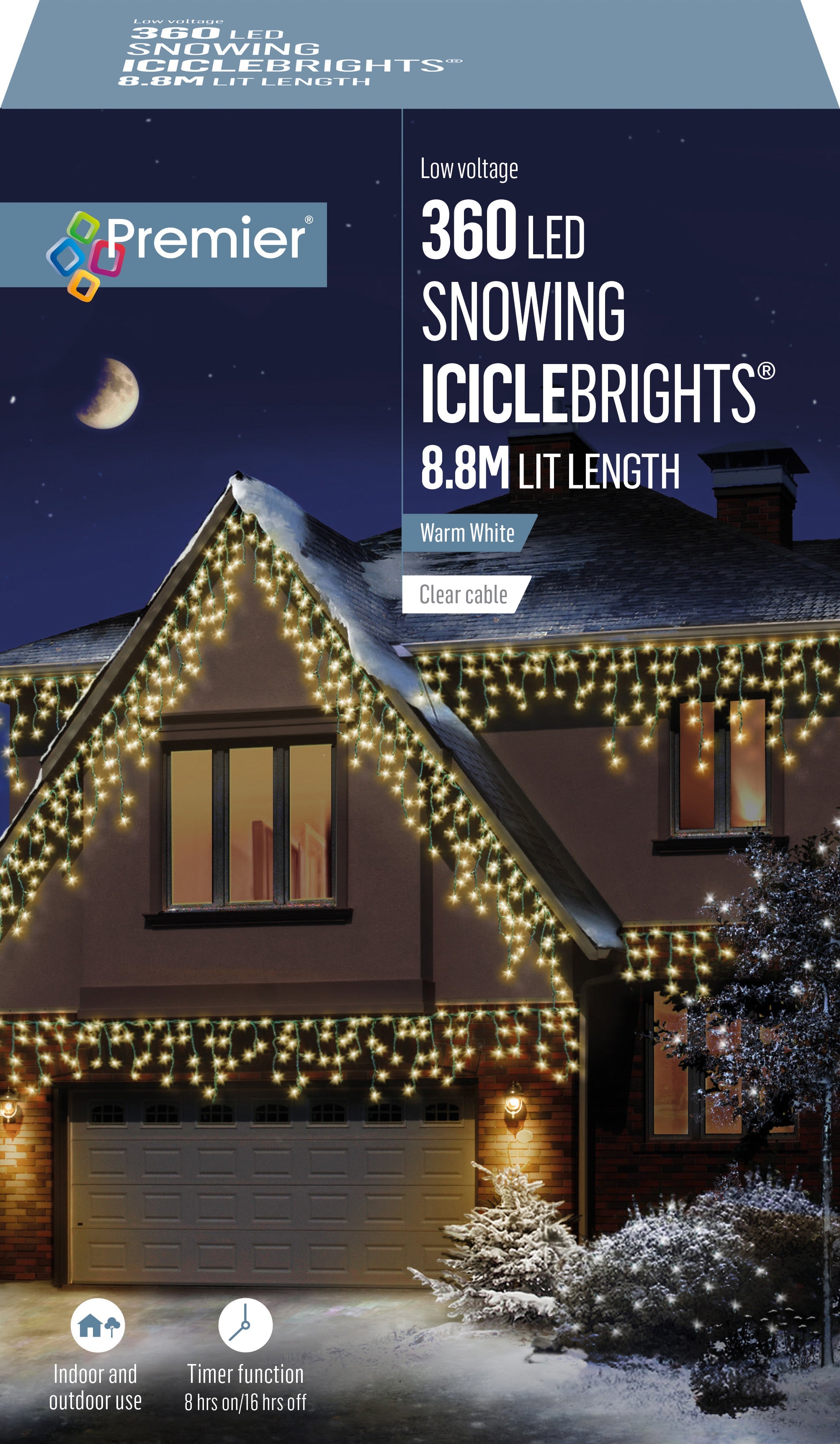 Premier - Warm White Snowing Iciclebrights Icicle Lights with Timer & Multi Action