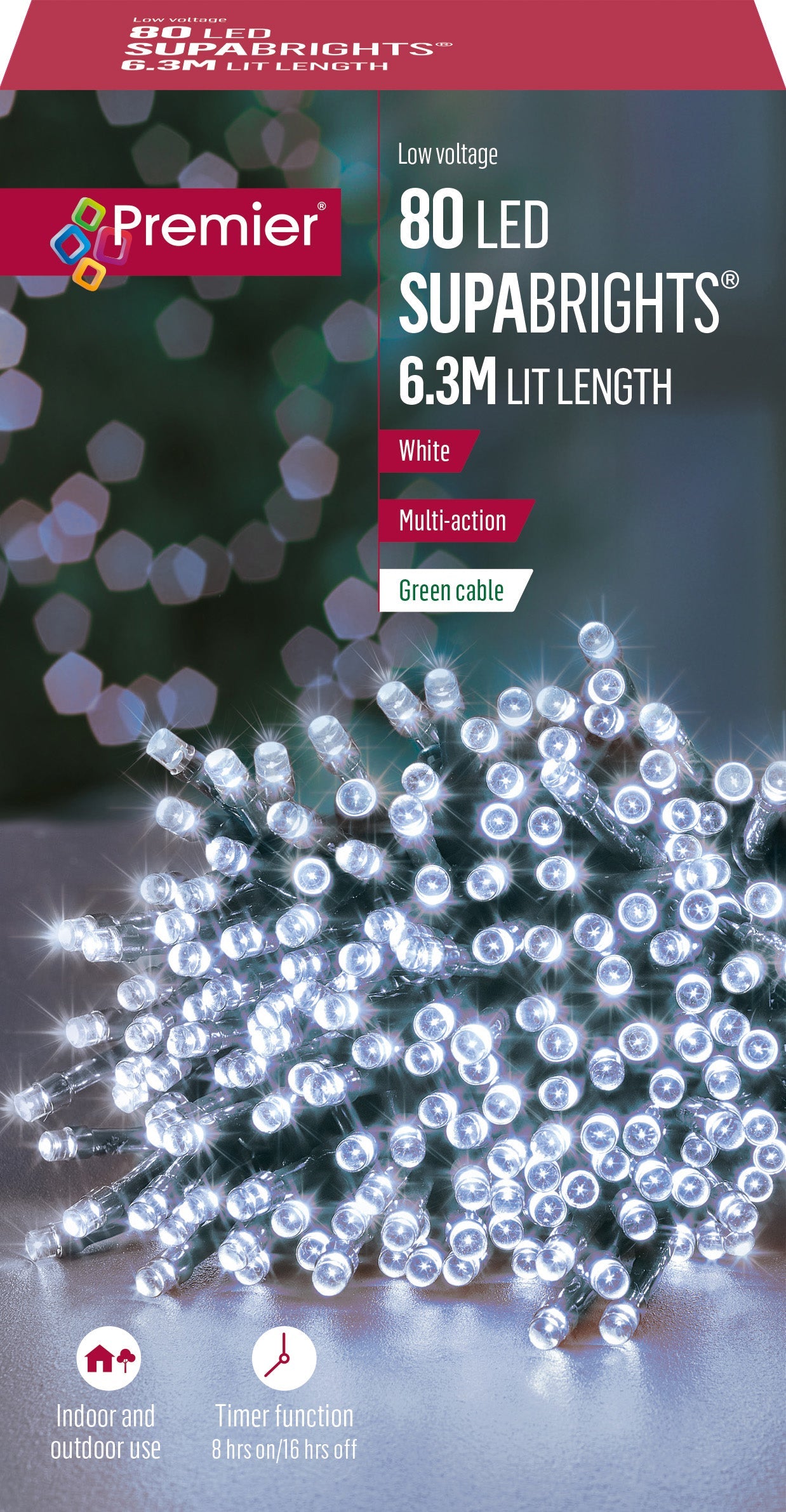 Premier - Cold / Cool White LED Multi Action SupaBrights Christmas Lights