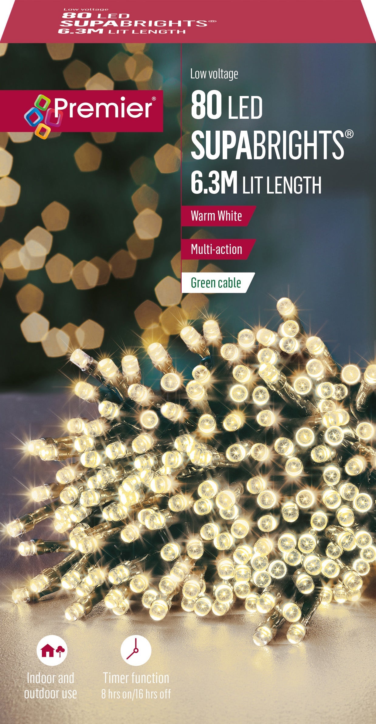 Premier - Warm White LED Multi Action SupaBrights Christmas Lights
