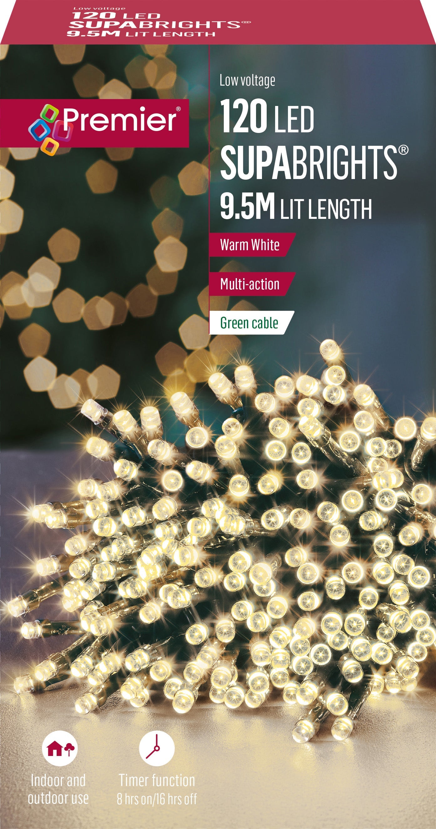 Premier - Warm White LED Multi Action SupaBrights Christmas Lights
