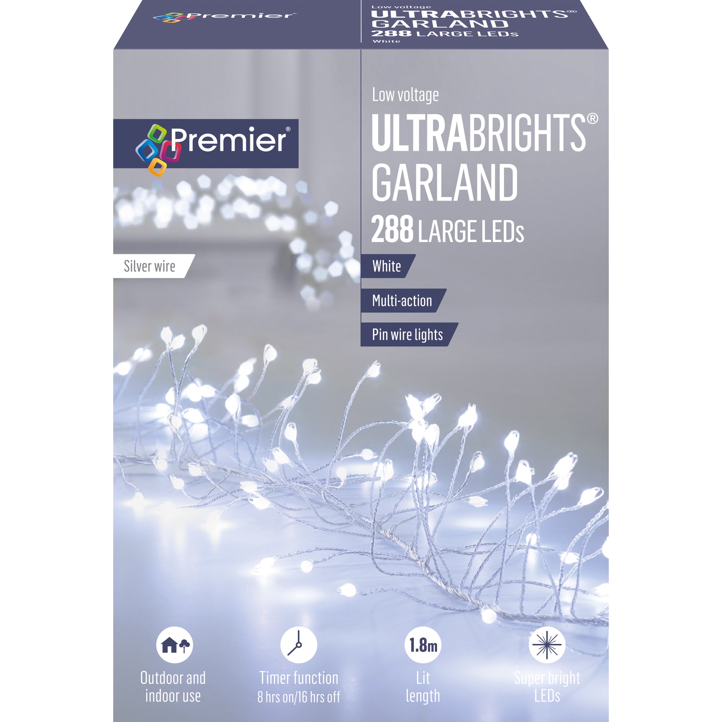Premier Multi Action Silver Ultrabrights LED Garland