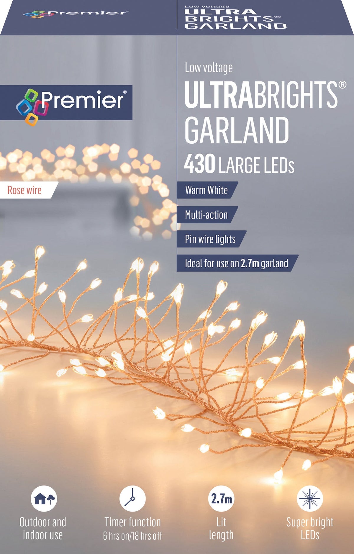 Premier Rose Gold Ultrabright Cluster Light Garland