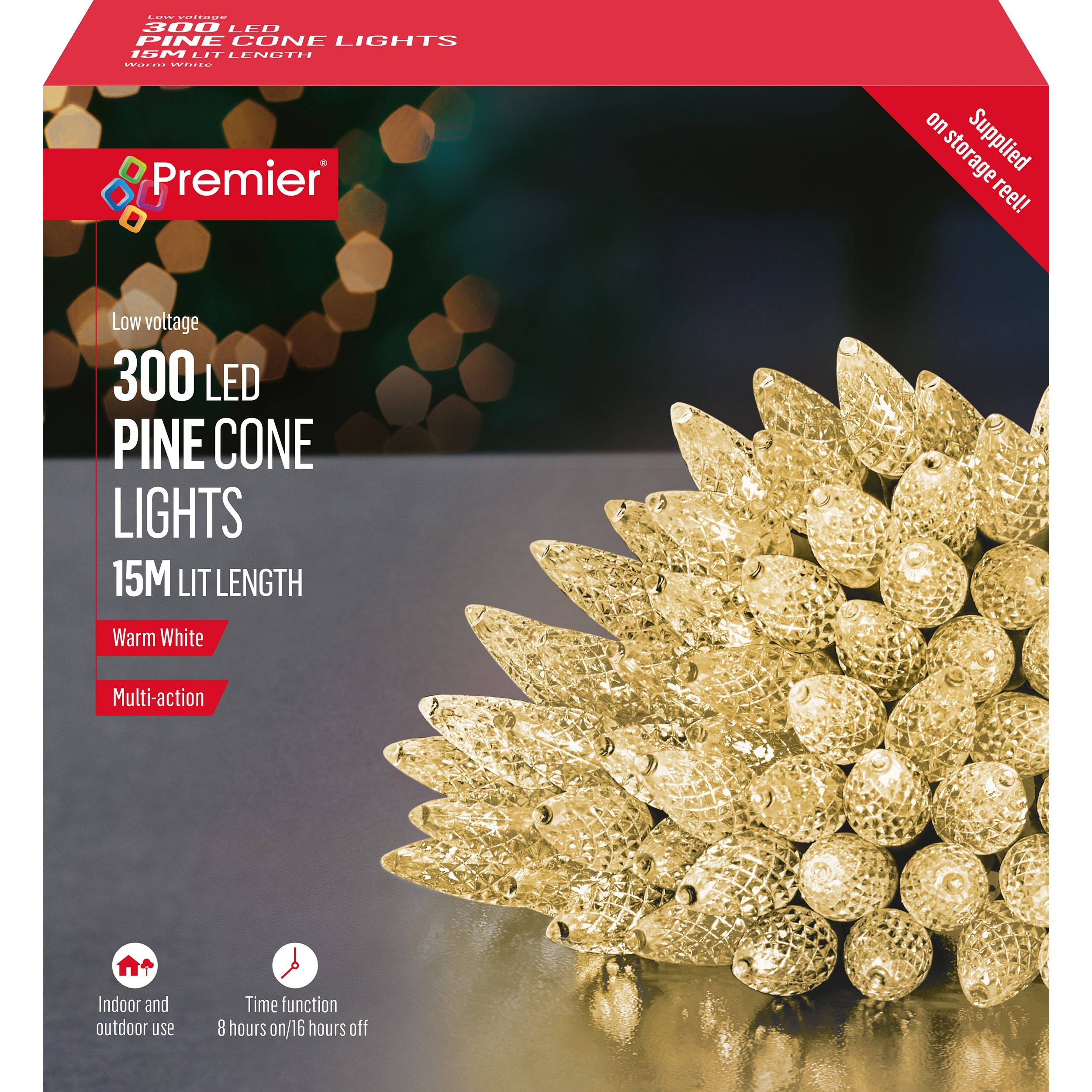 Premier Warm White Pinecone C6 LED Multi Action with Timer Function - Set of 300