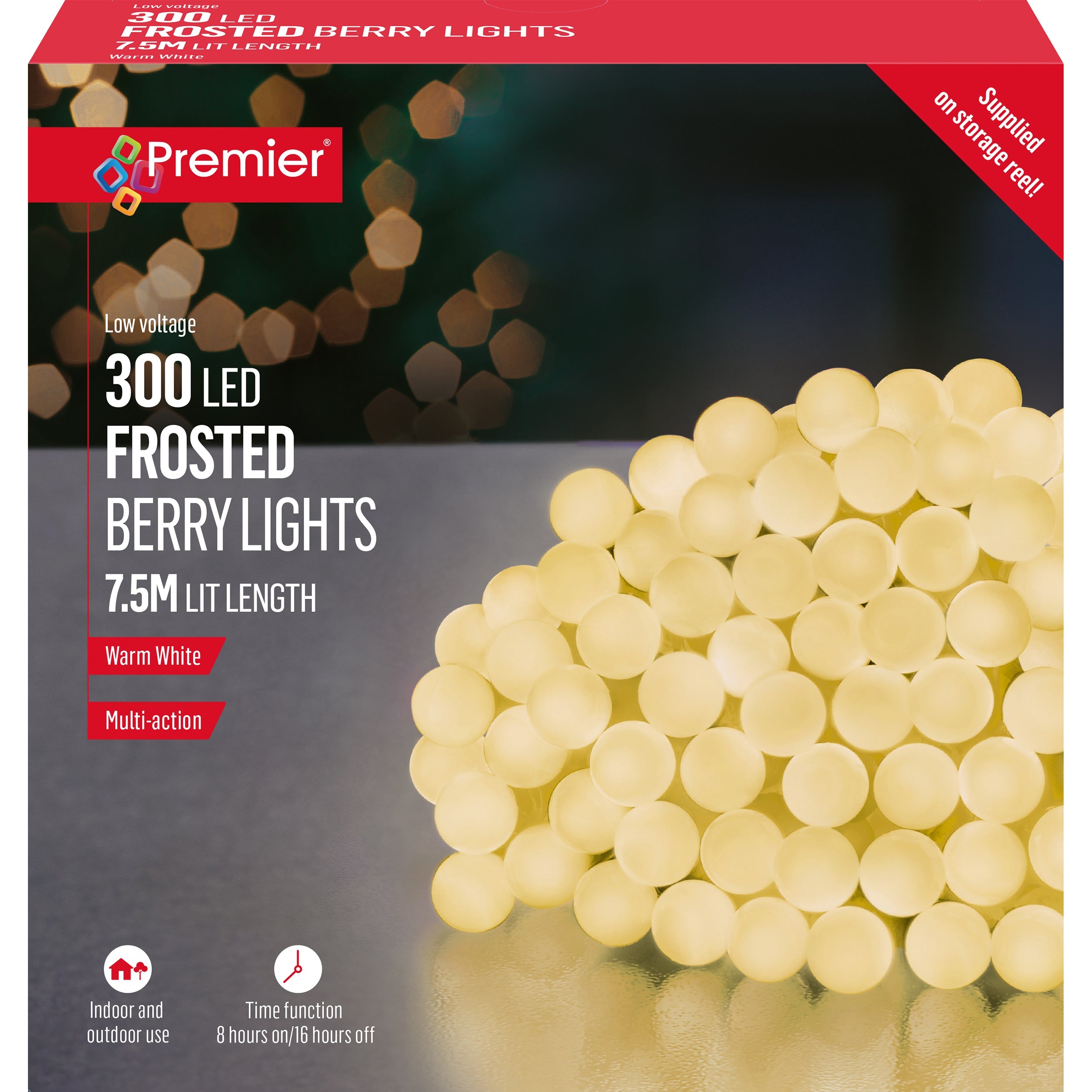 Premier Warm White Frosted Berry LED Multi Action with Timer Function - Set of 300