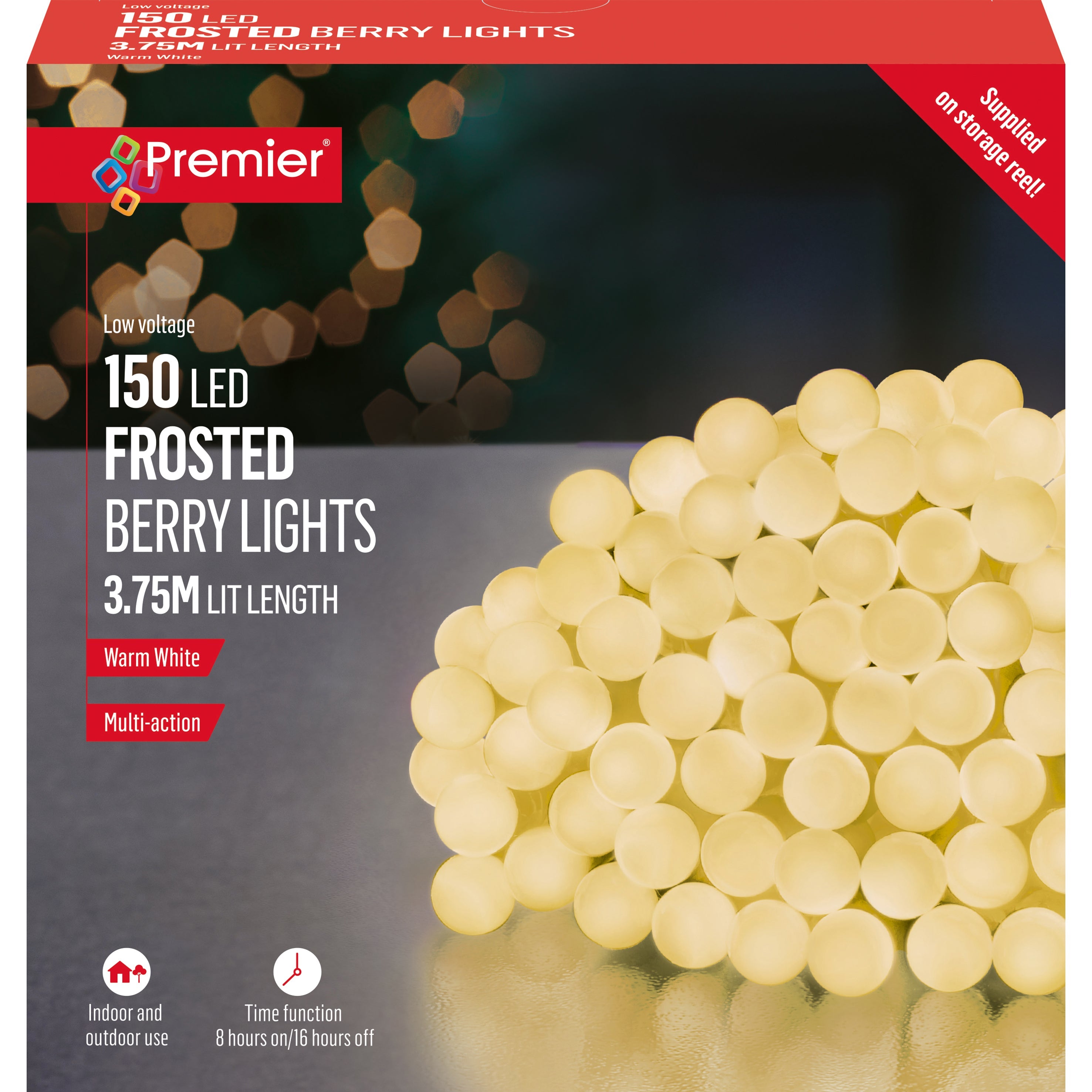 Premier Warm White Frosted Berry LED Multi Action with Timer Function - Set of 150