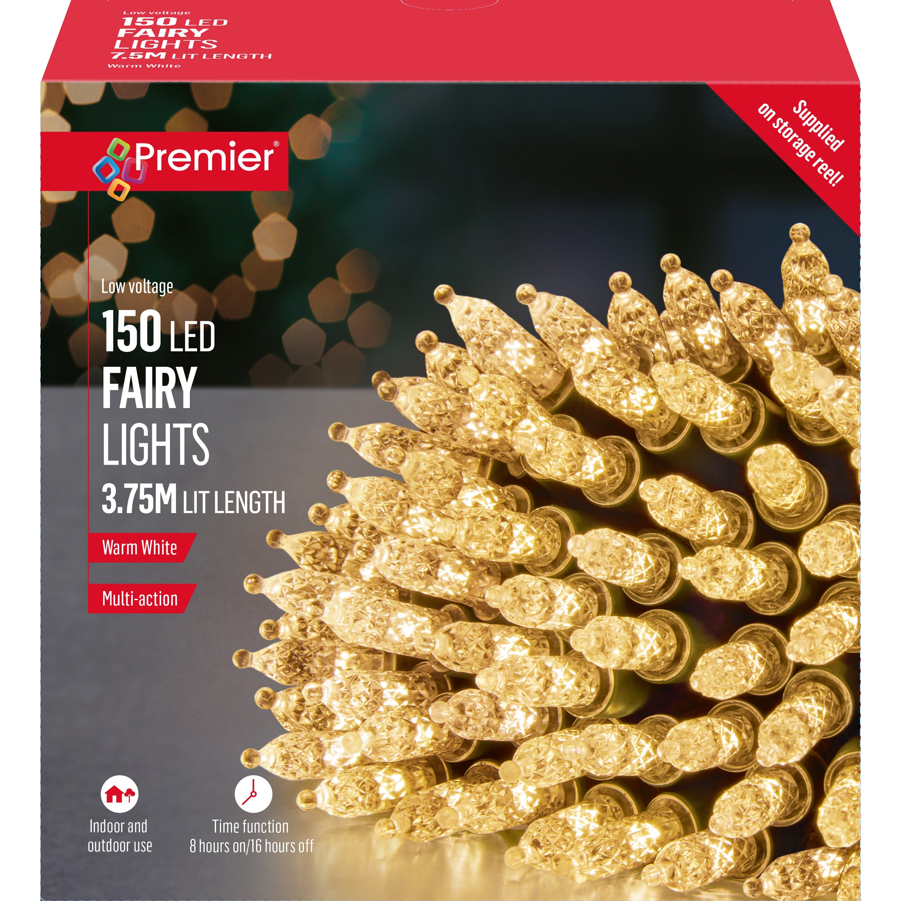 Premier Warm White Traditional Fairy Cap LED Multi Action with Timer Function - Set of 150
