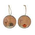 Autumnal Wooden Round Hanging Plaque Ornament 10cm Hedgehog or Pumpkin