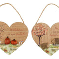 Autumnal Wooden Heart Hanging Plaque Ornament 16cm Hedgehog or Pumpkin