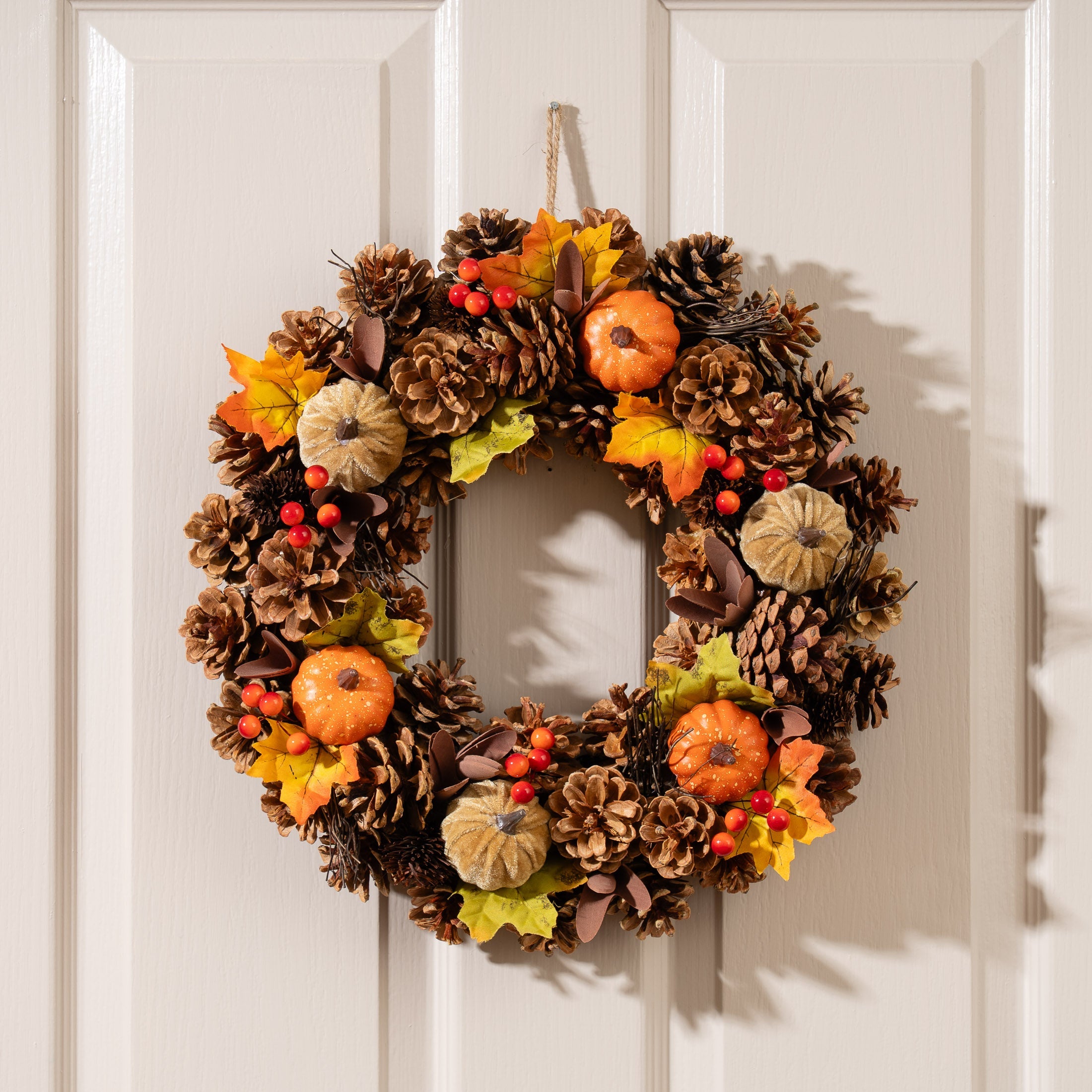 X-Large Mini Autumn Pumpkin Wreath with Foliage & Pinecones - 41cm