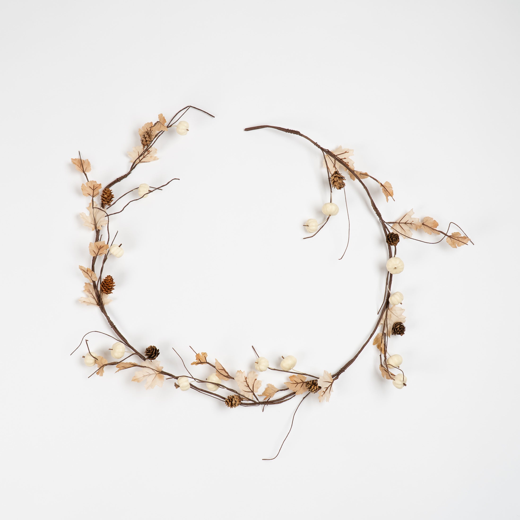 Autumn Brown & Cream Mini Pumpkin, Pinecone & Leaf Twiggy Garland -150cm
