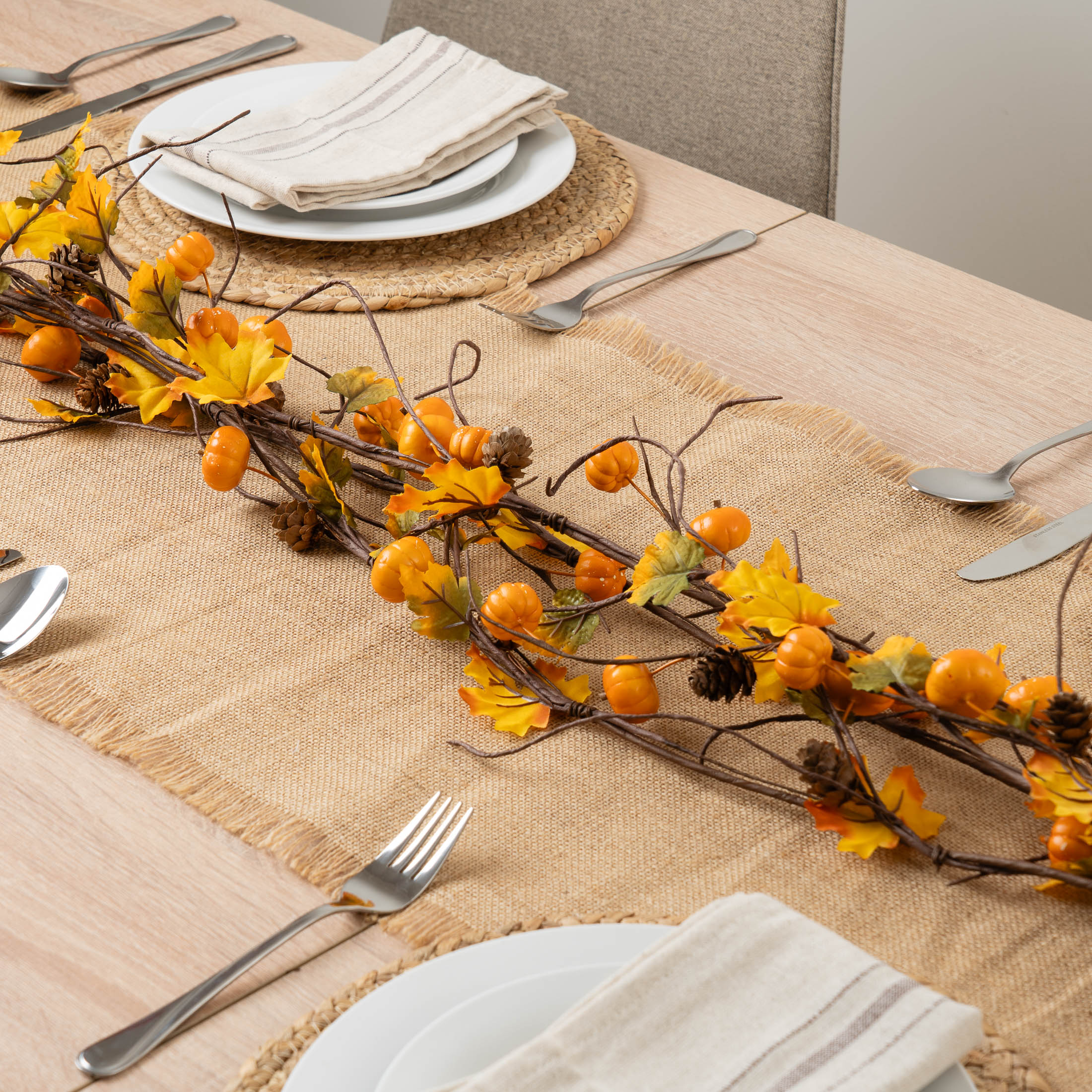 Autumn Mini Pumpkin, Pinecone & Leaf Twiggy Garland -150cm