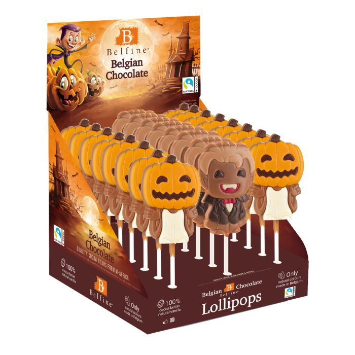 Belfine Halloween Character Chocolate Lollipop Vampire or Pumpkin - 25g