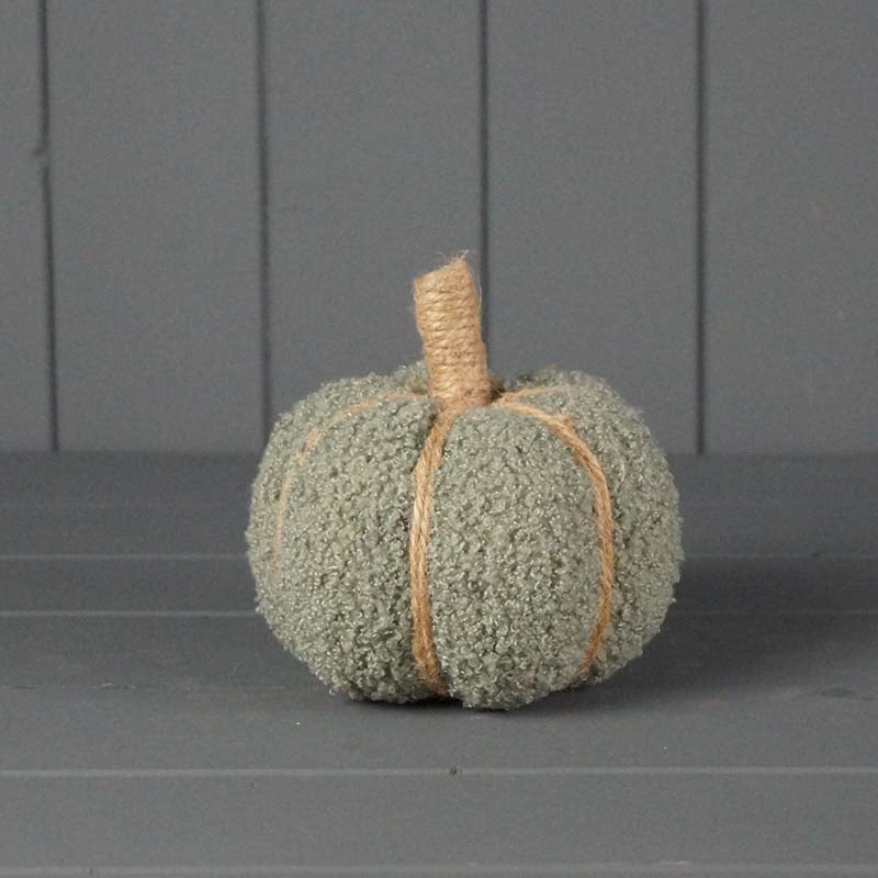 Sage Green Plush Fabric Pumpkin with Jute Stem - 13cm