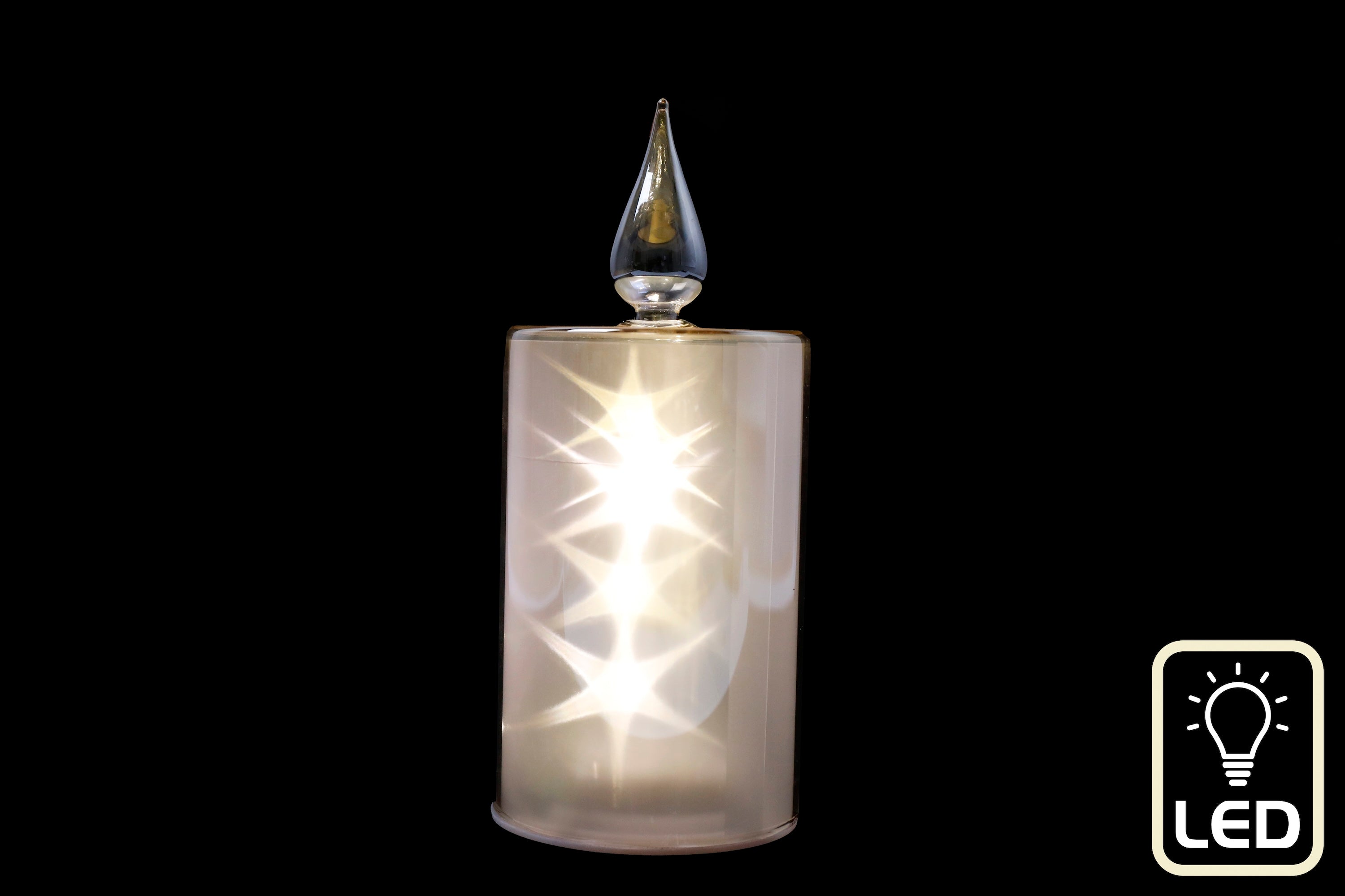 Amber Glass Holographic Effect Battery Operated LED Candle - 20cm