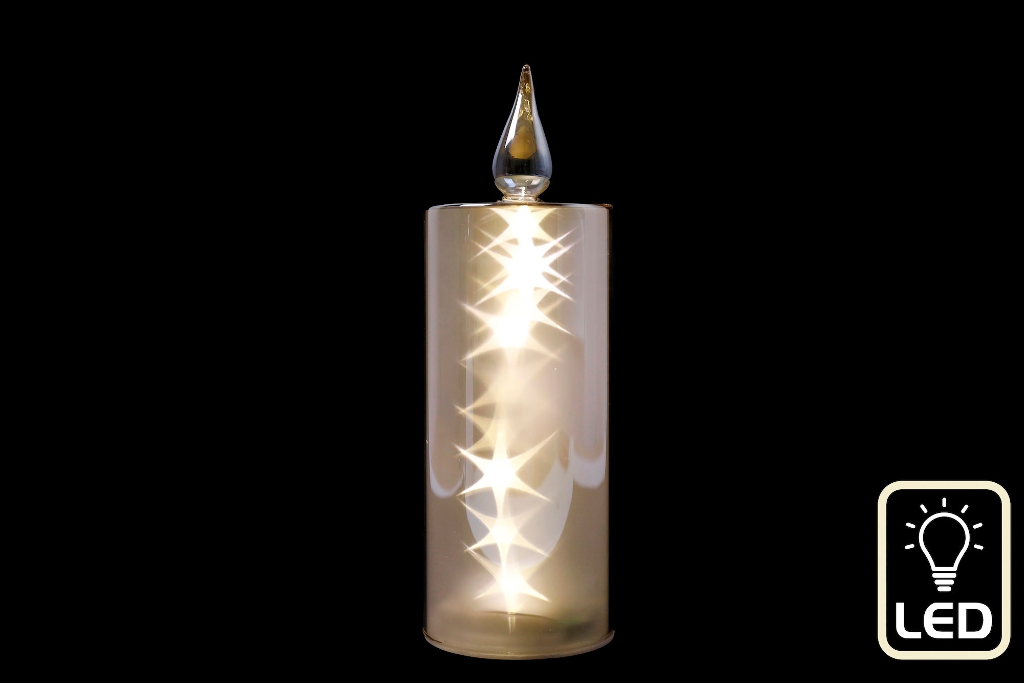 Amber Glass Holographic Effect Battery Operated LED Candle - 27cm