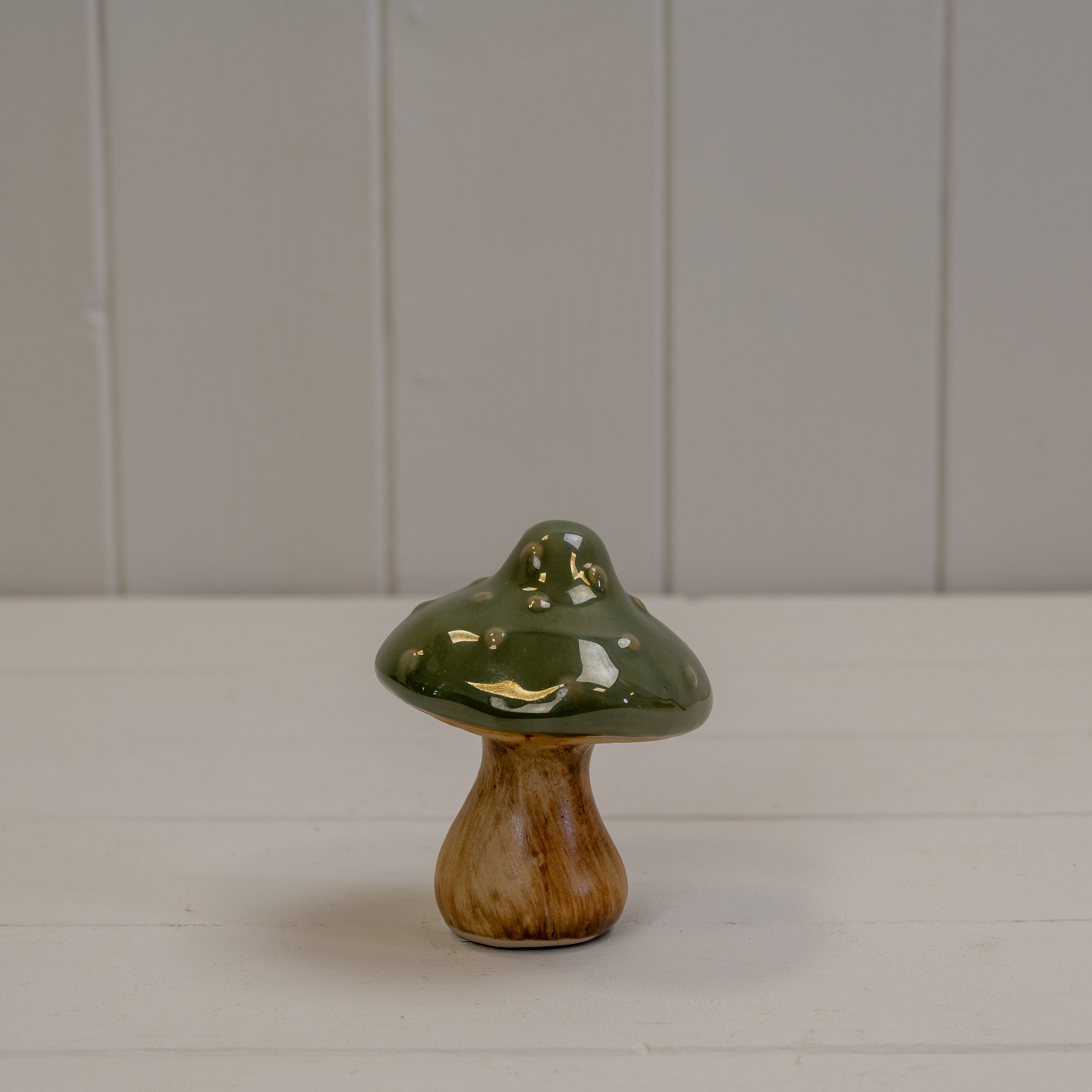 Dark Green Ceramic Mushroom Decoration - 9.8cm