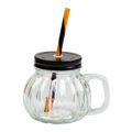 Halloween Pumpkin Shaped Glass Jar Cup with Straw - 350ml