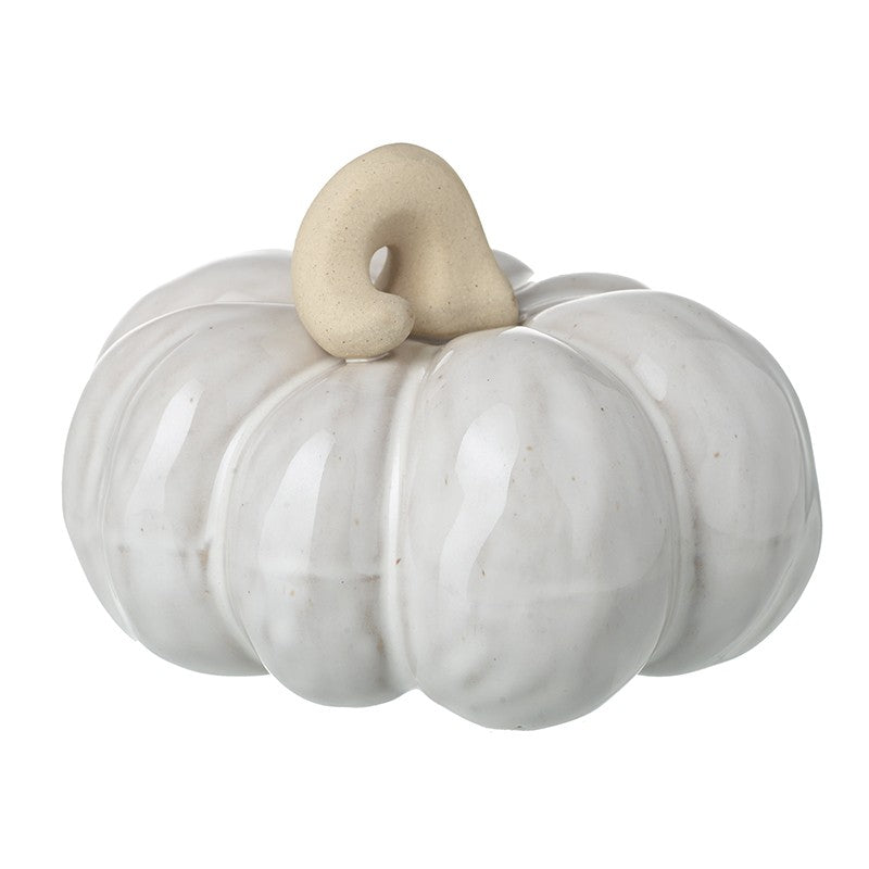 Wide White Curly Stalk Porcelain Pumpkin